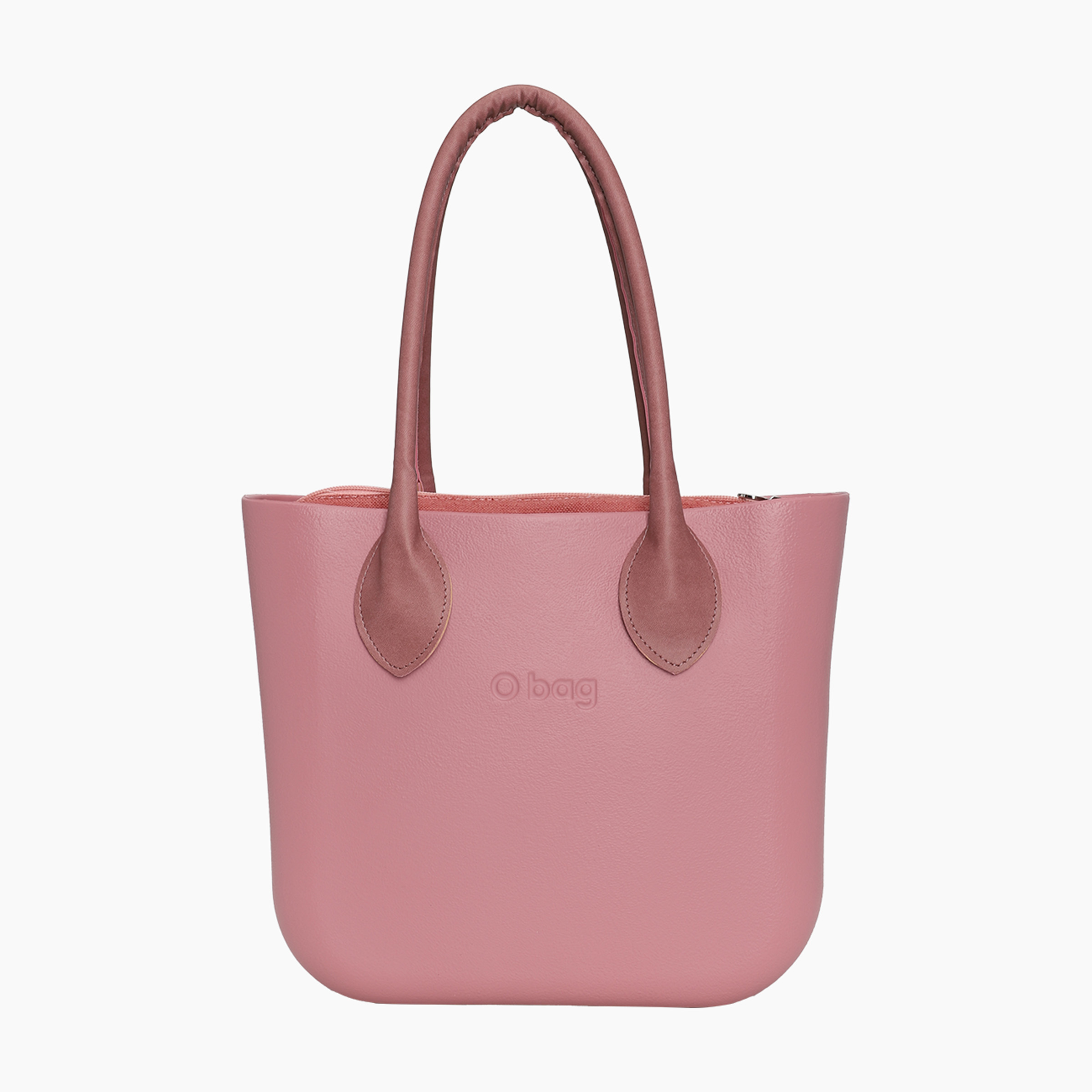 Borsa composta O bag mini manico lungo cuore tessuto sintetico texture e sacca tessuto canvas drill blush