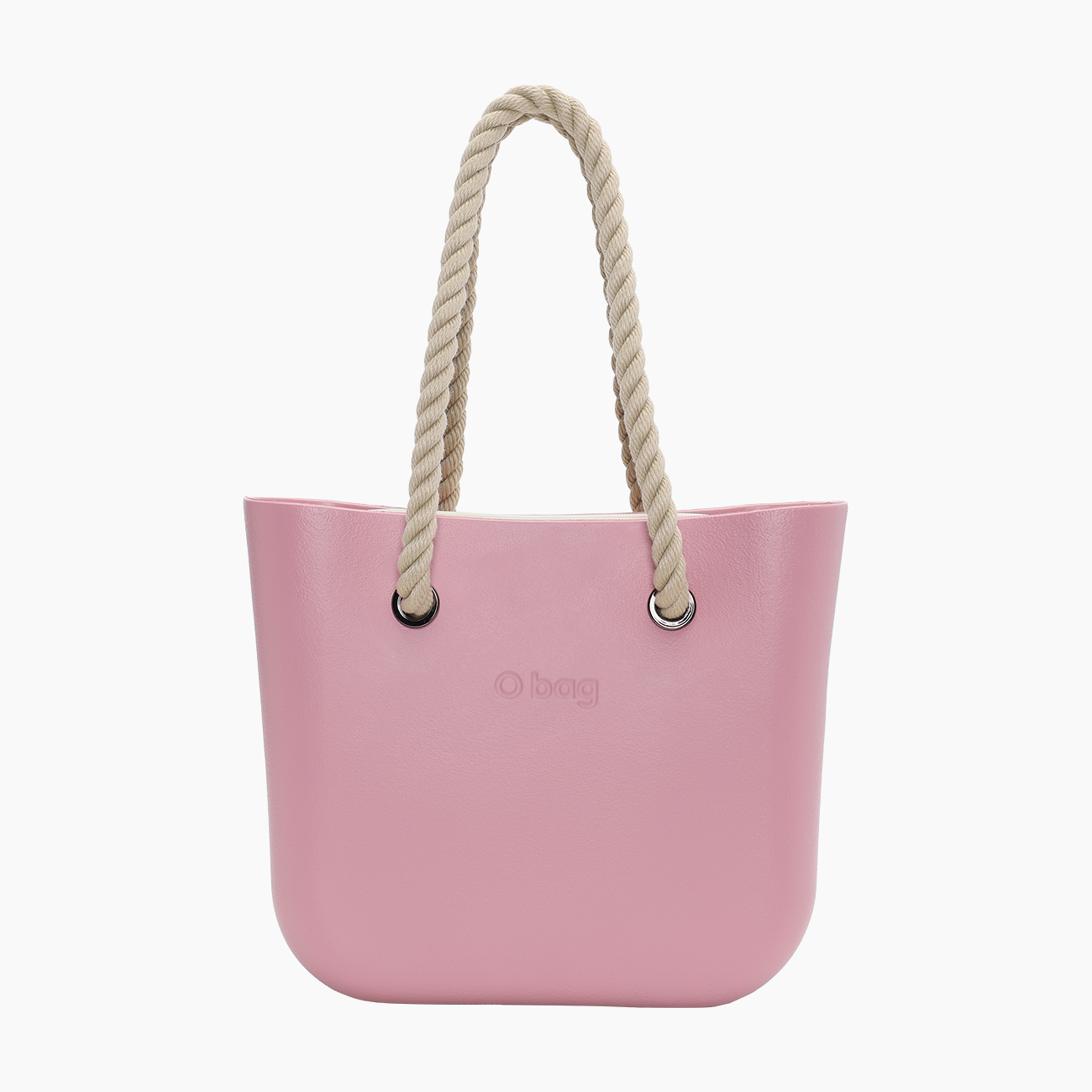 Borsa composta O bag mini manico lungo corda e sacca tessuto canvas blush