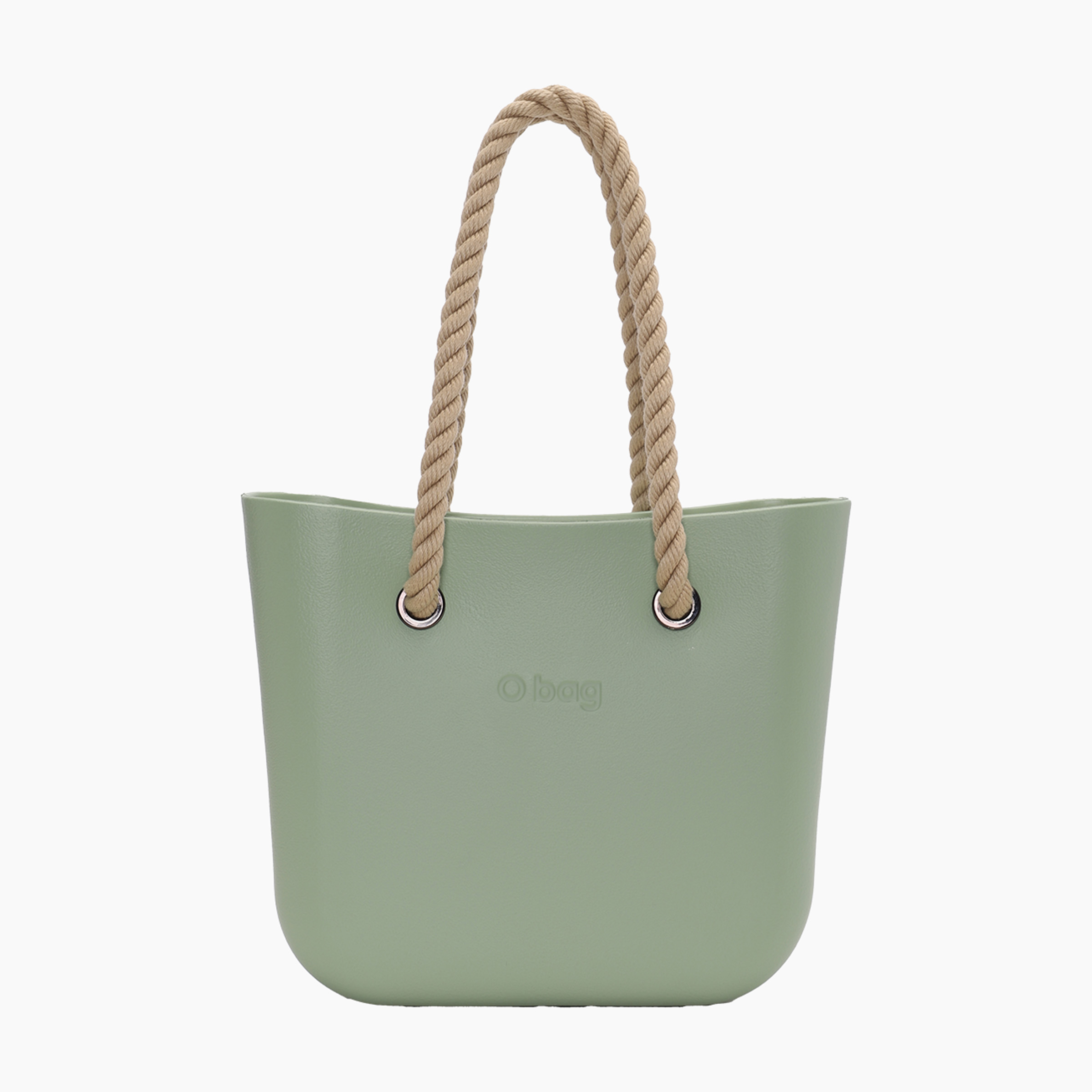 Borsa composta O bag mini manico lungo corda e sacca tessuto canvas matcha