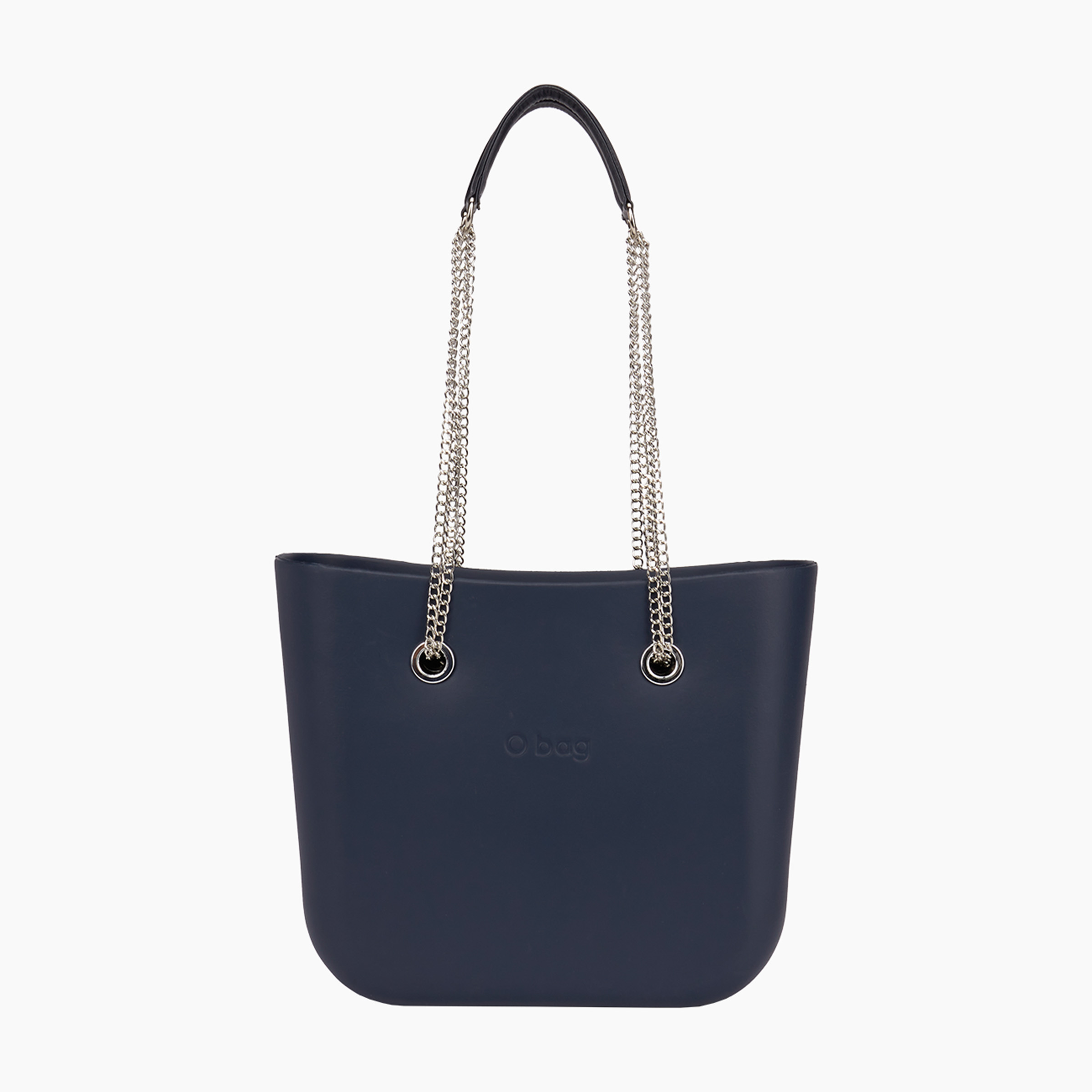 Borsa composta O bag mini manico lungo corda e sacca tessuto canvas blu navy