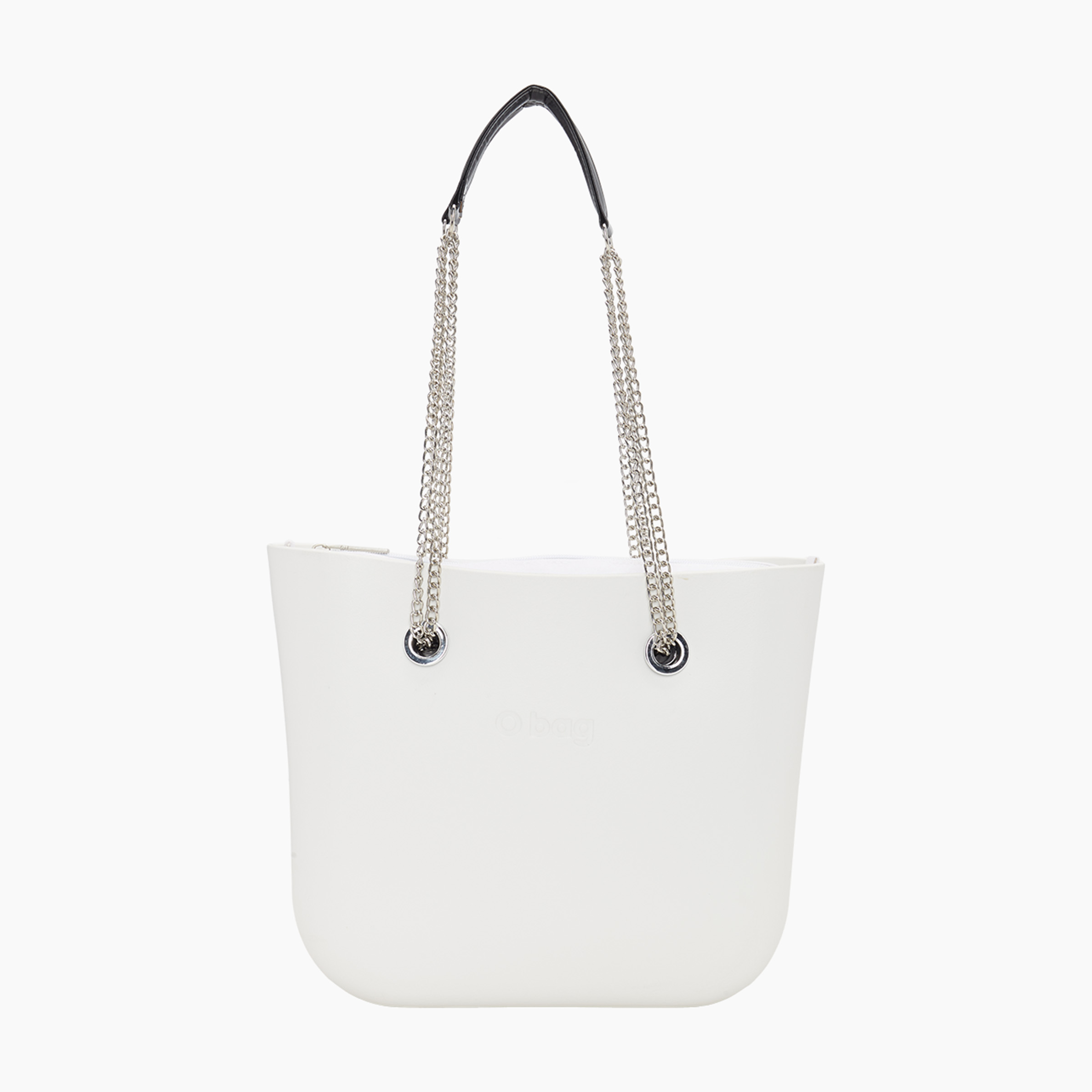 O bag mini con manico lungo in catena a "T" e sacca tessuto canvas