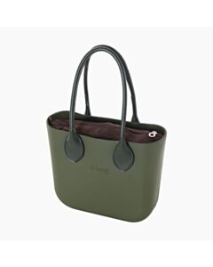 Borsa O bag mini con manico lungo a forma di cuore e tessuto sintetico scamosciato militare