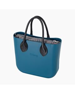 O bag mini con manico corto a cuore e sacca tessuto scottish dark