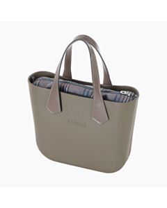 O bag mini con manico corto a punta e sacca tessuto scottish dark