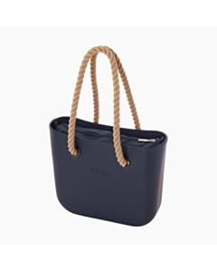 O bag mini con manico lungo in corda e sacca tessuto canvas