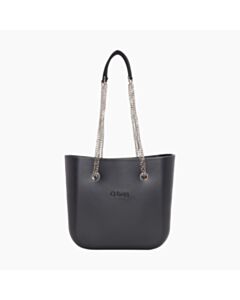 O bag mini con manico lungo in catena a "T" e sacca tessuto canvas