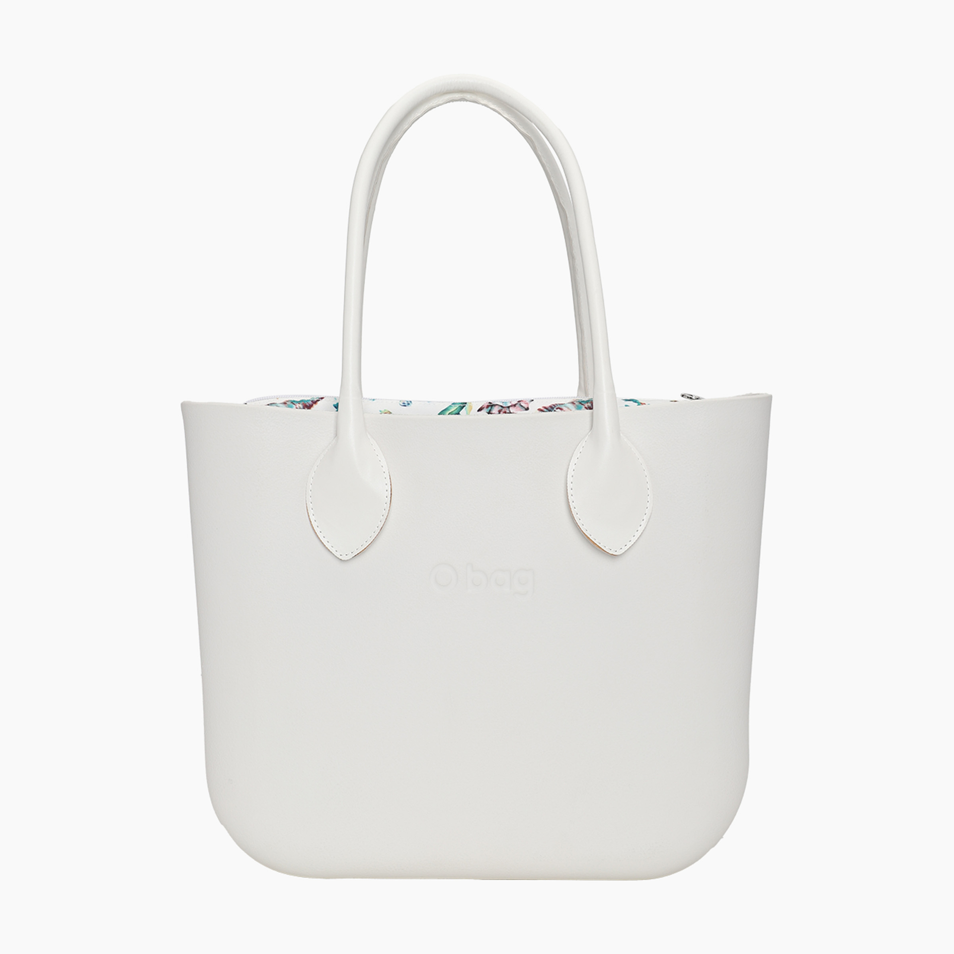 Zusammengesetzte Tasche O bag mit langem Henkel in Herzform aus Nappa-Kunstleder und Innentasche aus Stoff mit Seepferdchen-Muster in Milchweiß - O bag Official Website