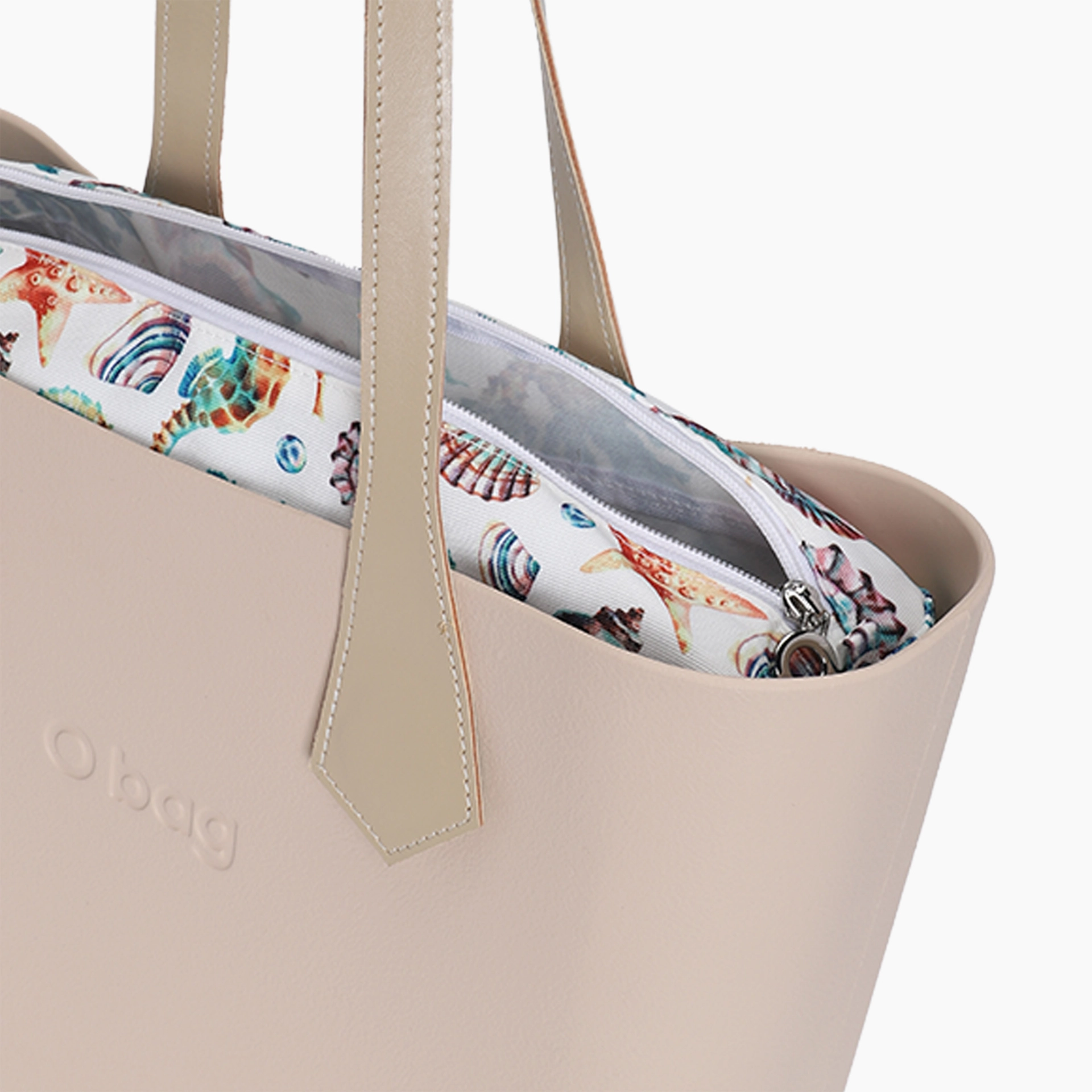 Borsa composta O bag manico lungo a punta impunture nappa e sacca cavalluccio marino sabbia - O bag Official Website