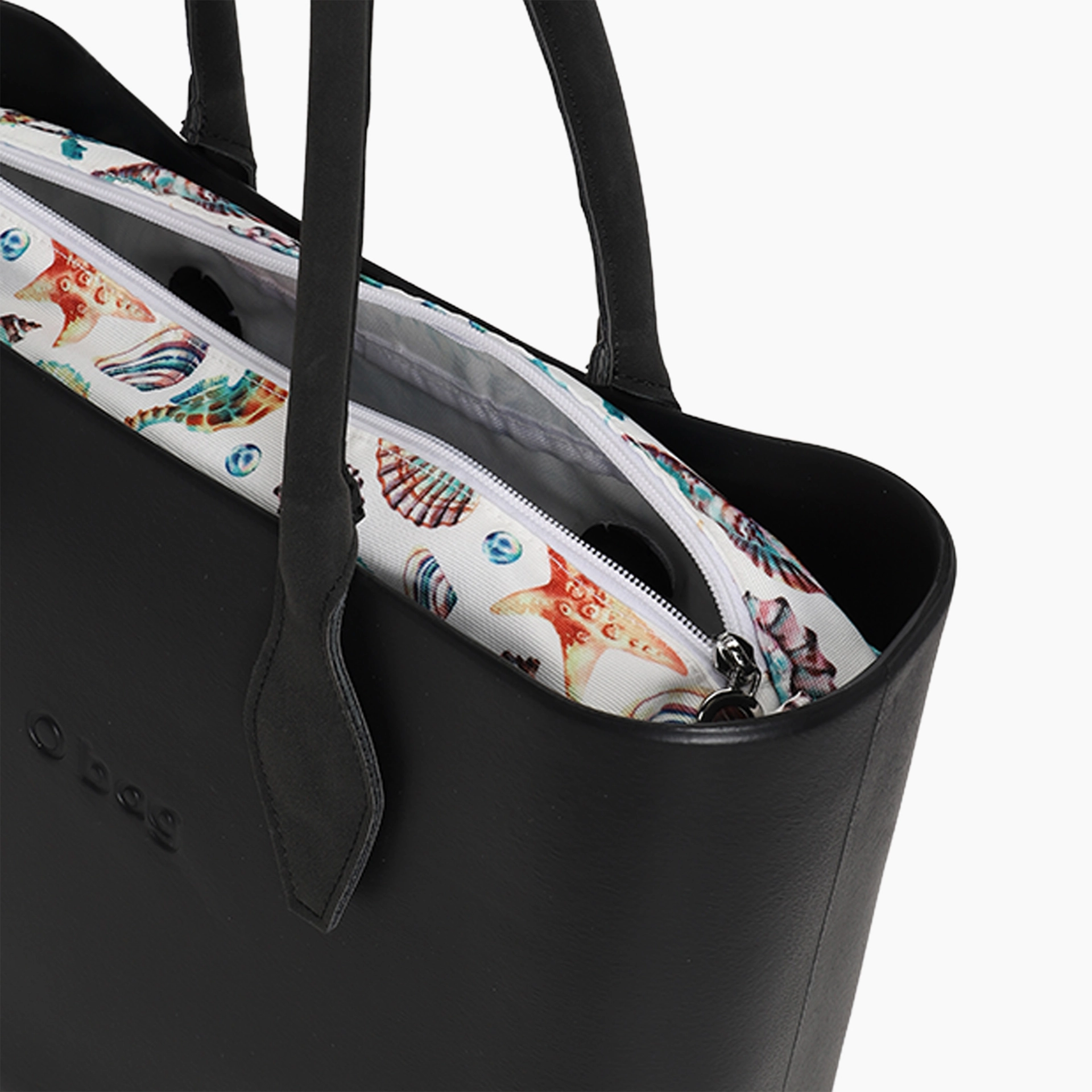 Borsa composta O bag manico lungo a rombo tessuto sintetico suede e sacca cavalluccio marino nero - O bag Official Website