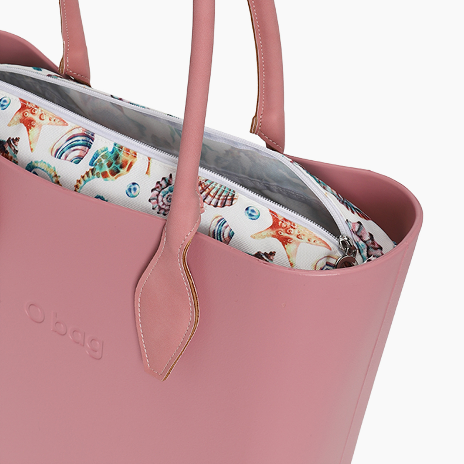 Borsa composta O bag manico lungo a rombo tessuto sintetico suede e sacca cavalluccio marino blush - O bag Official Website