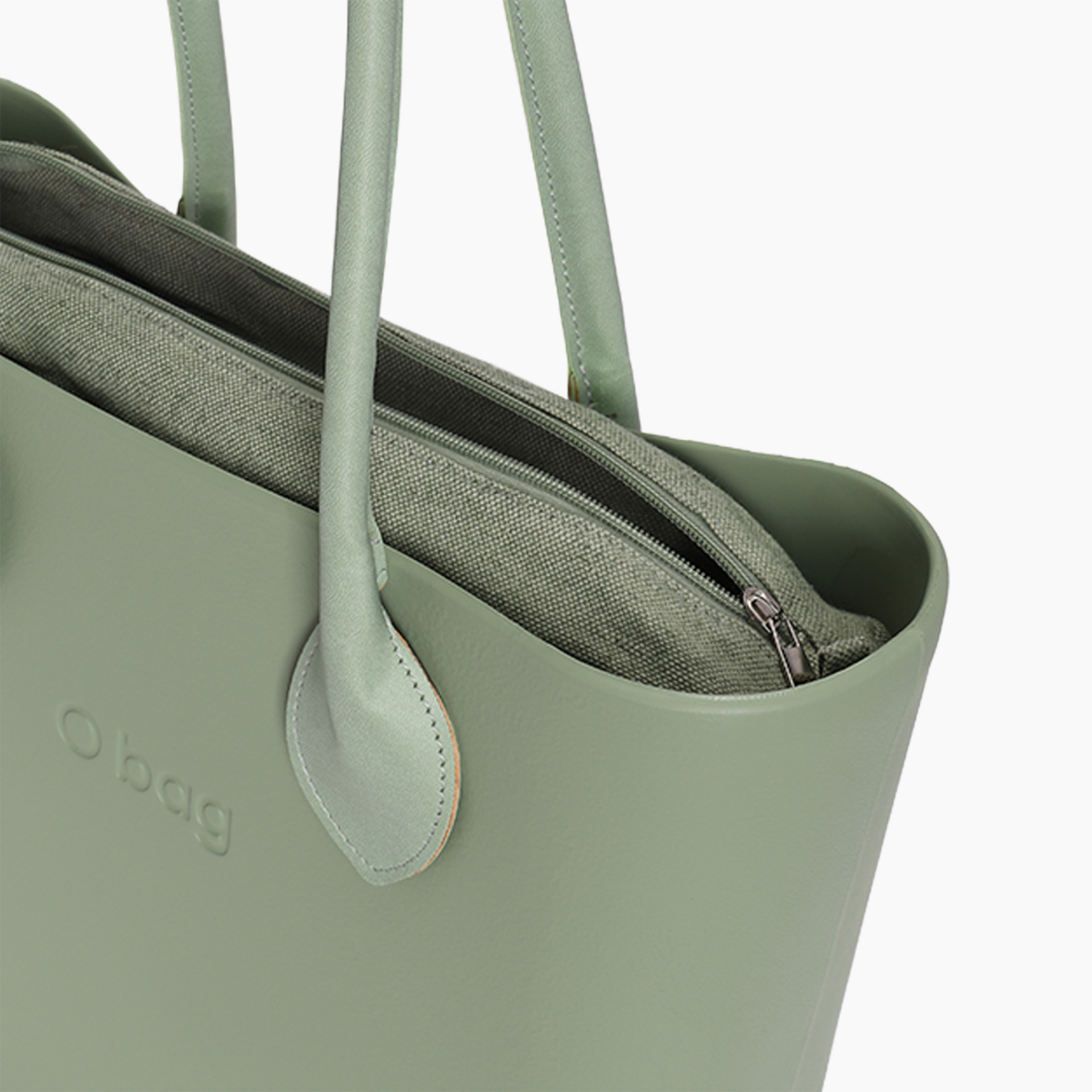 Borsa composta O bag manico lungo cuore tessuto sintetico texture e sacca tessuto canvas drill matcha - O bag Official Website