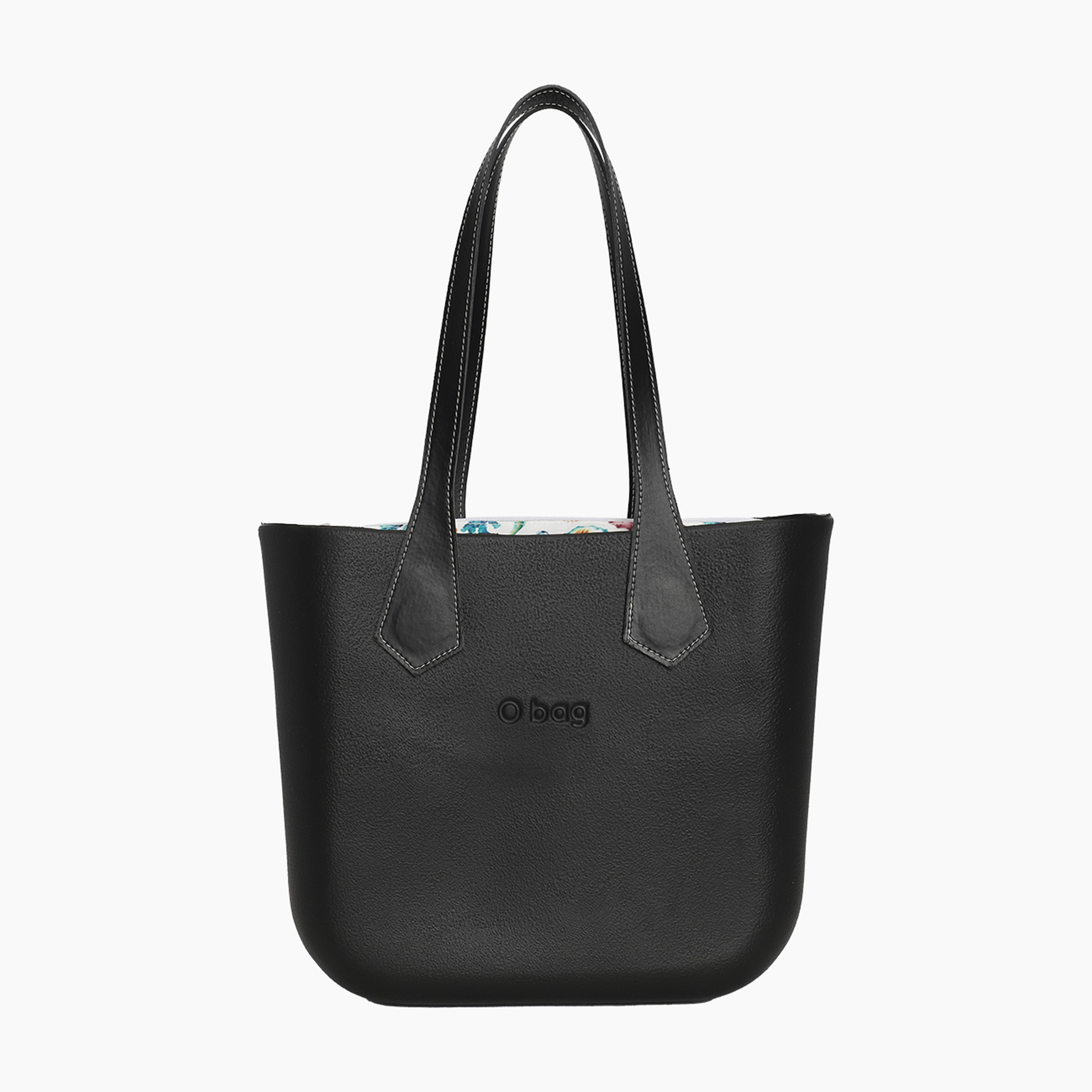 Borsa composta O bag mini manico lungo punta impunture cerato e sacca tessuto cavalluccio marino nero - O bag Official Website