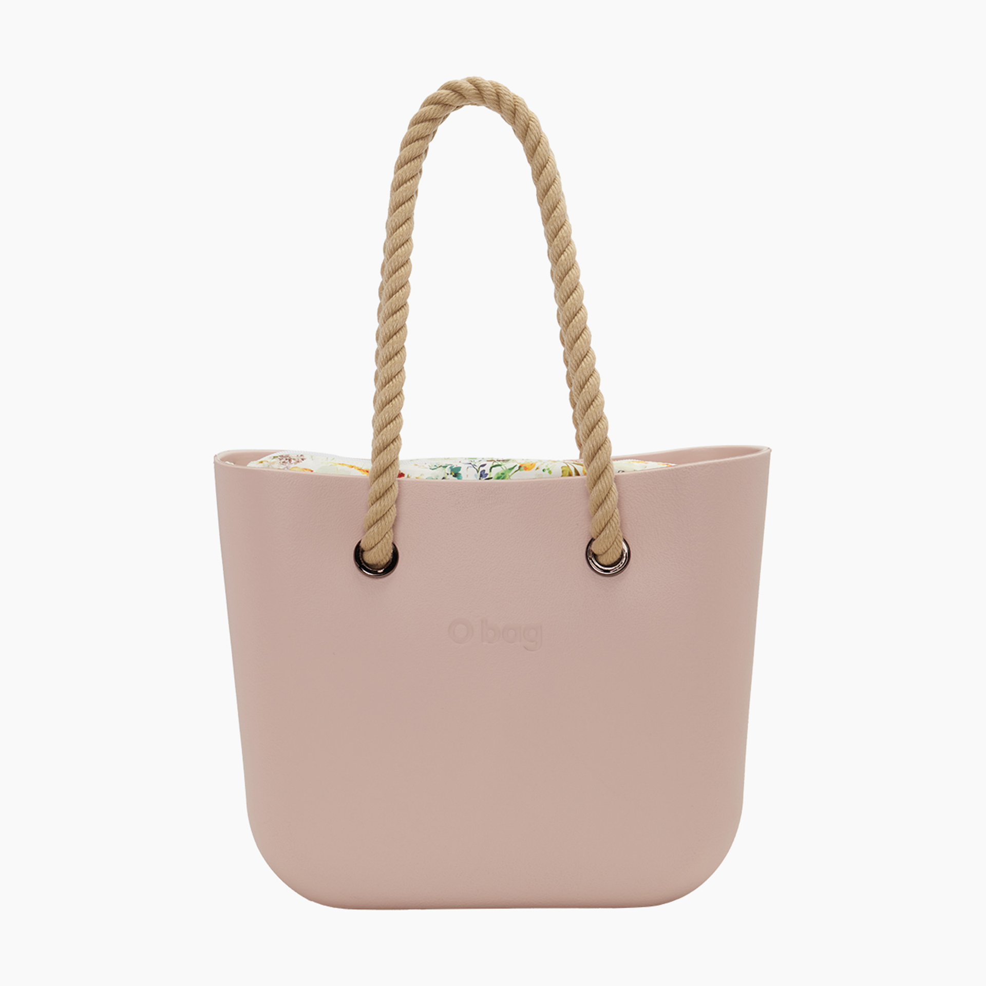 Borsa composta O bag mini manico lungo corda e sacca tessuto wild flowers rosa smoke - O bag Official Website
