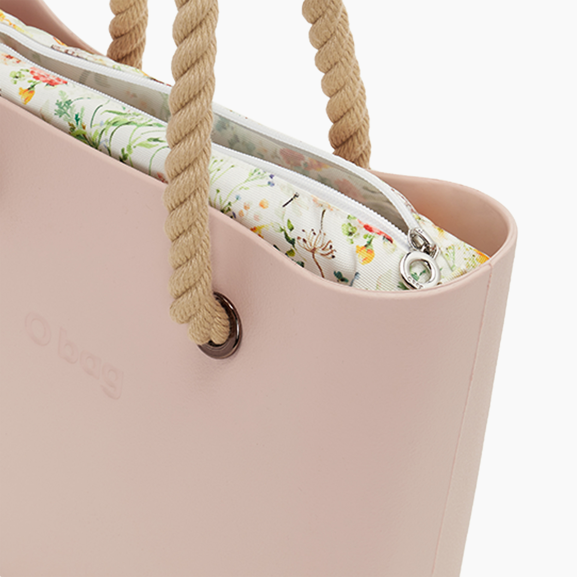Borsa composta O bag mini manico lungo corda e sacca tessuto wild flowers rosa smoke - O bag Official Website