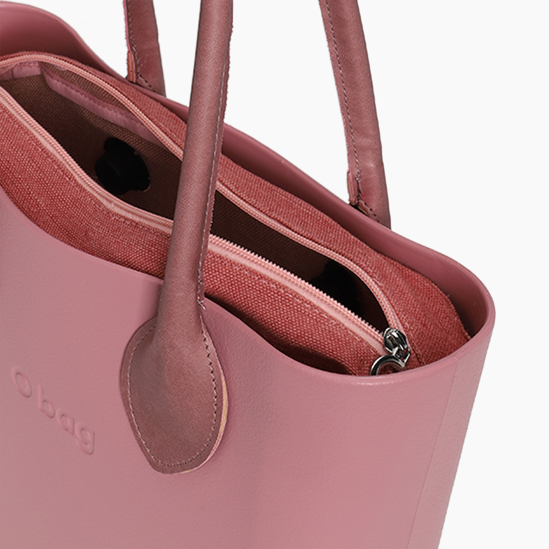Borsa composta O bag mini manico lungo cuore tessuto sintetico texture e sacca tessuto canvas drill blush - O bag Official Website