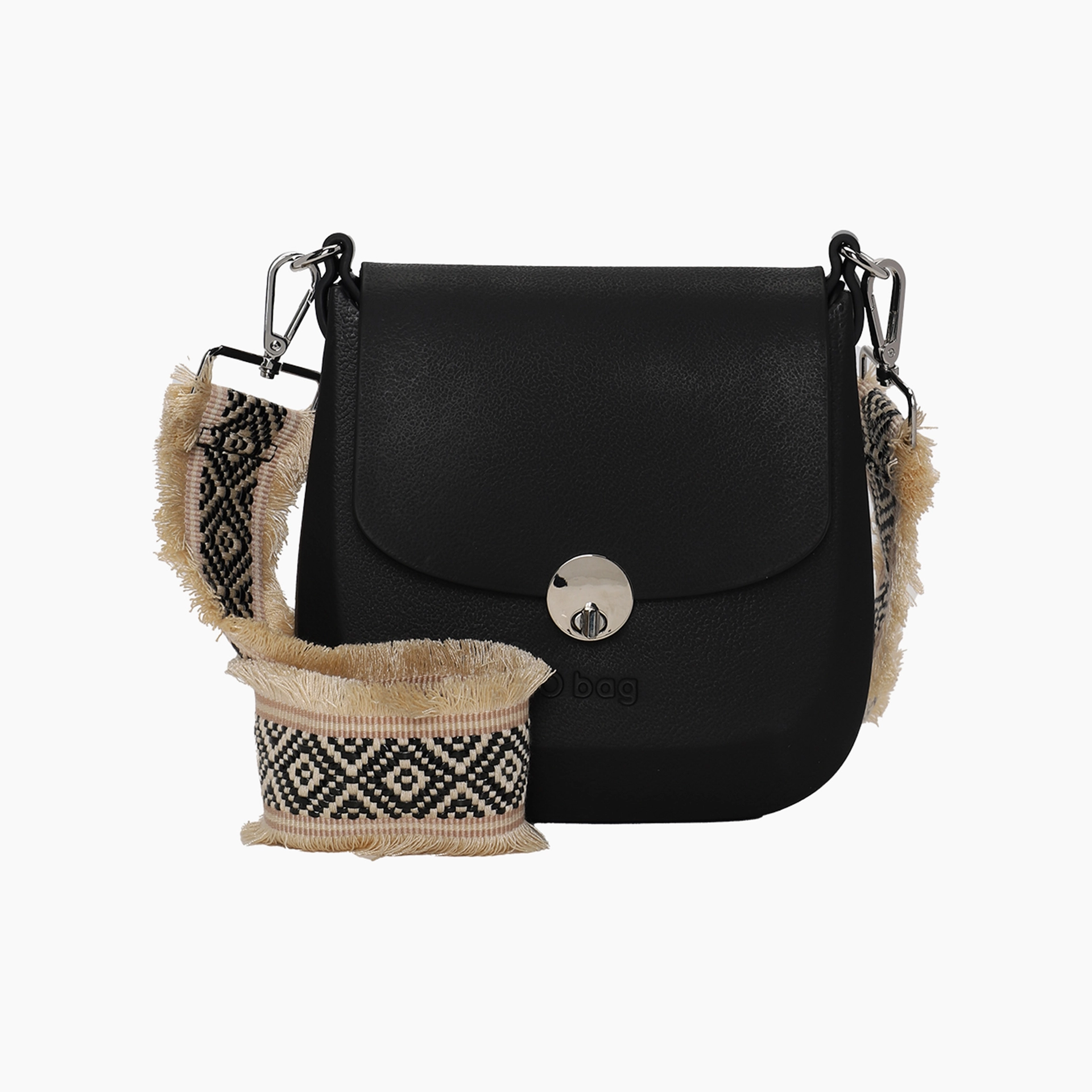 Borsa composta o bag chase e tracolla/spallaccio tessuto jacquard frange nero - O bag Official Website