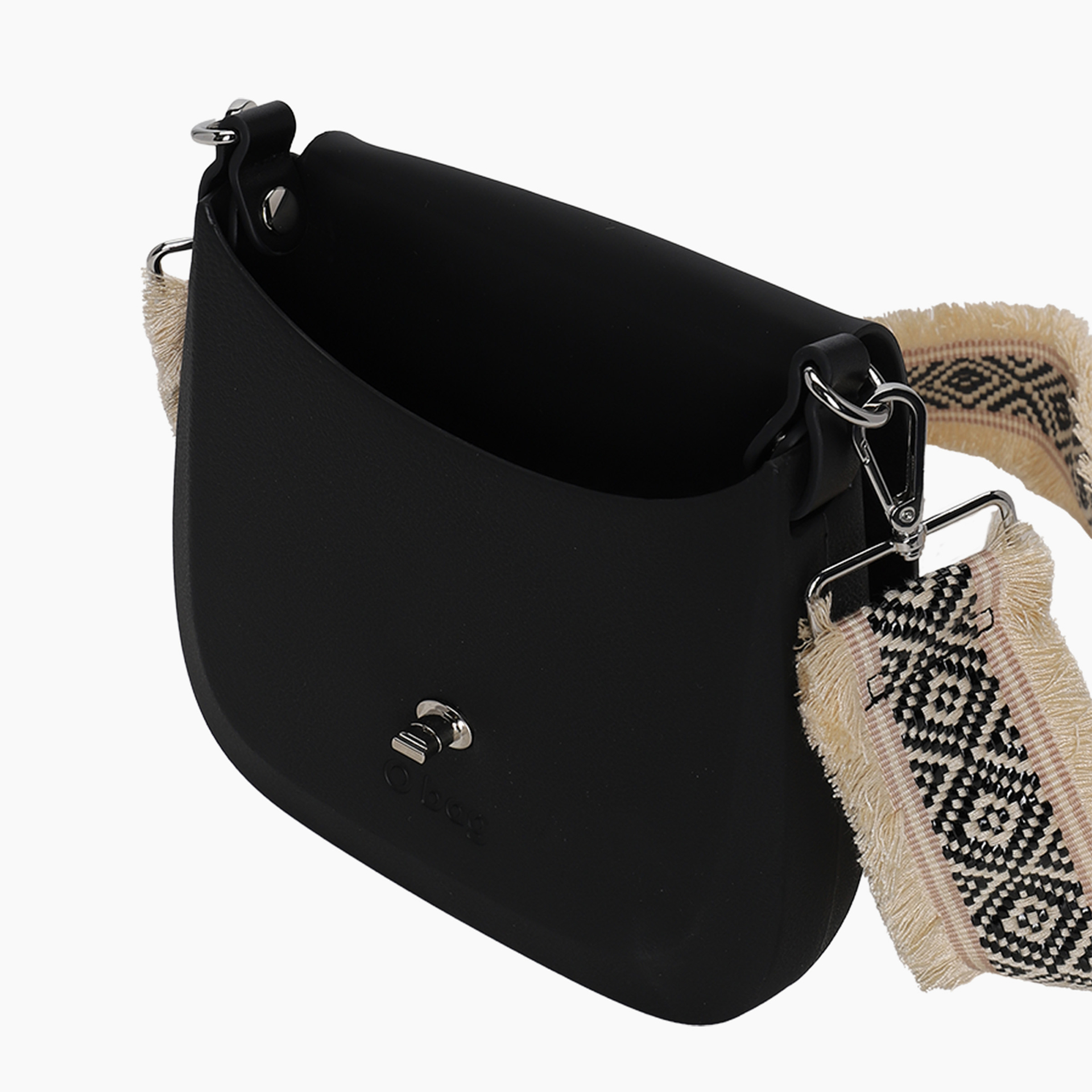 Borsa composta o bag chase e tracolla/spallaccio tessuto jacquard frange nero - O bag Official Website