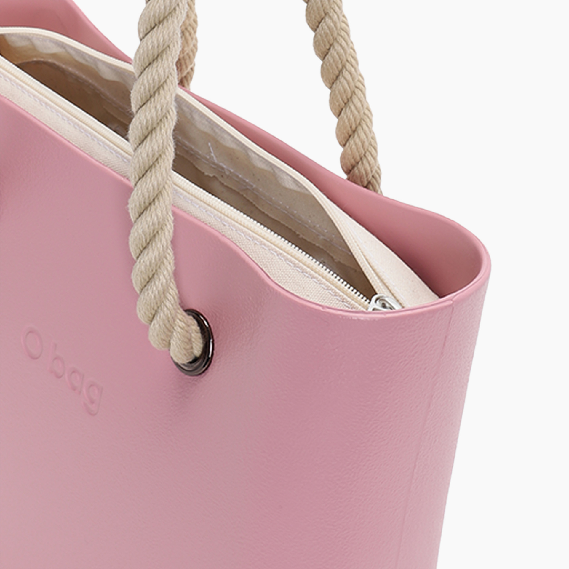 Borsa composta O bag mini manico lungo corda e sacca tessuto canvas blush - O bag Official Website