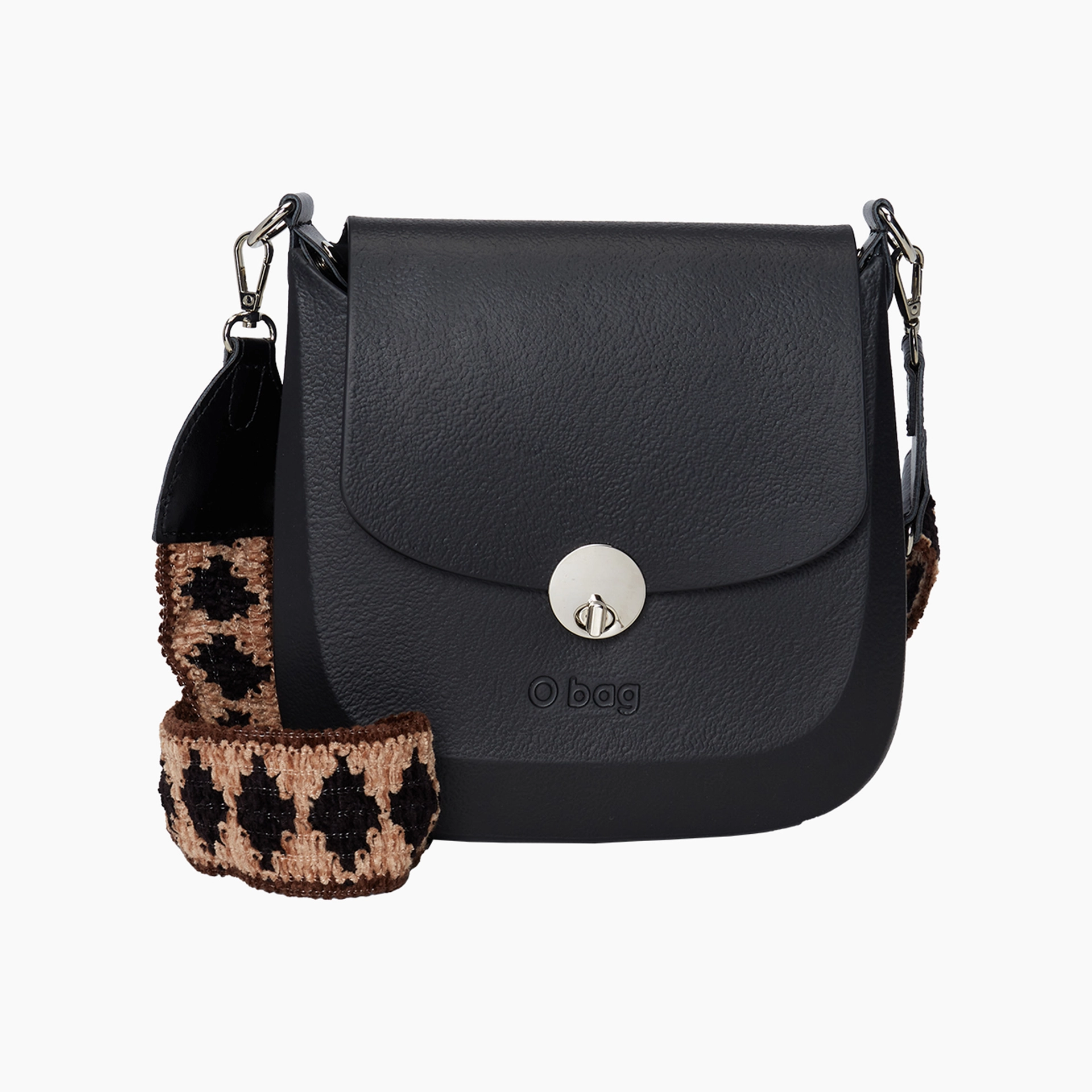 Borsa composta o bag chase e tracolla regolabile tessuto ciniglia con greca nero - O bag Official Website
