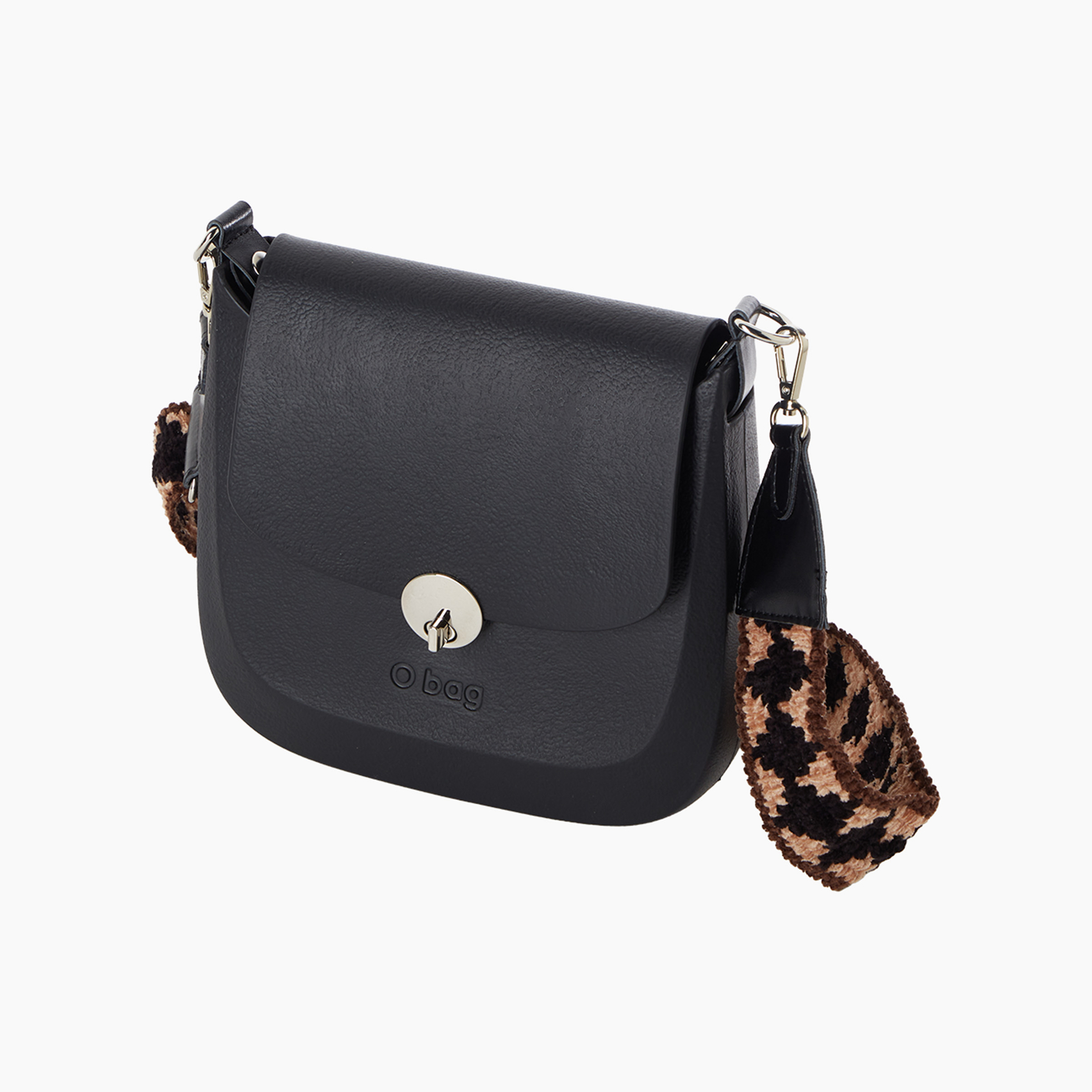 Borsa composta o bag chase e tracolla regolabile tessuto ciniglia con greca nero - O bag Official Website