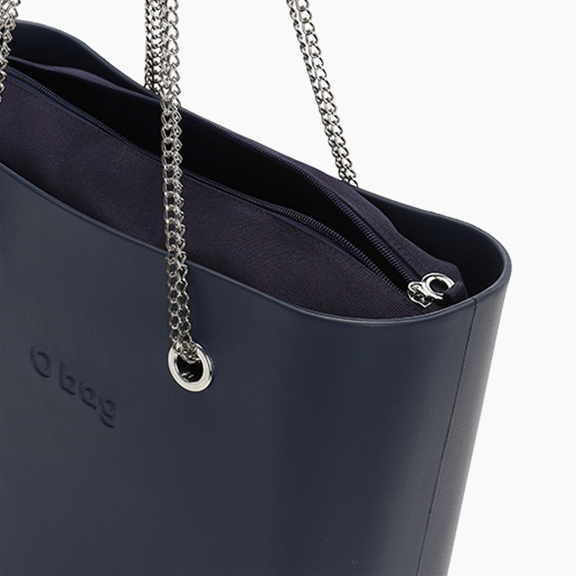 Borsa composta O bag manico lungo catena a "t" e sacca  tessuto canvas blu  navy - O bag Official Website