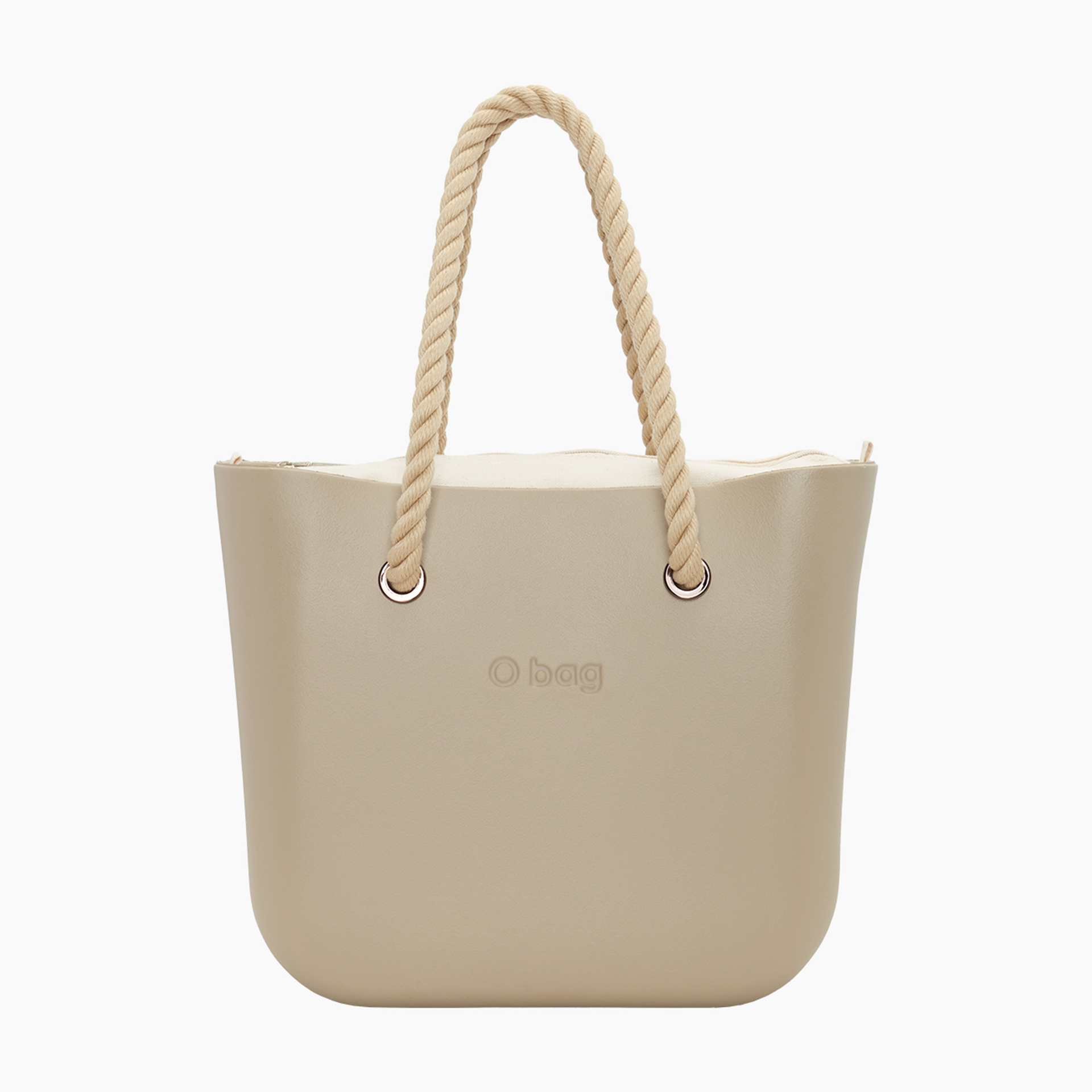 Borsa composta O bag manico lungo corda e sacca tessuto canvas sabbia - O bag Official Website