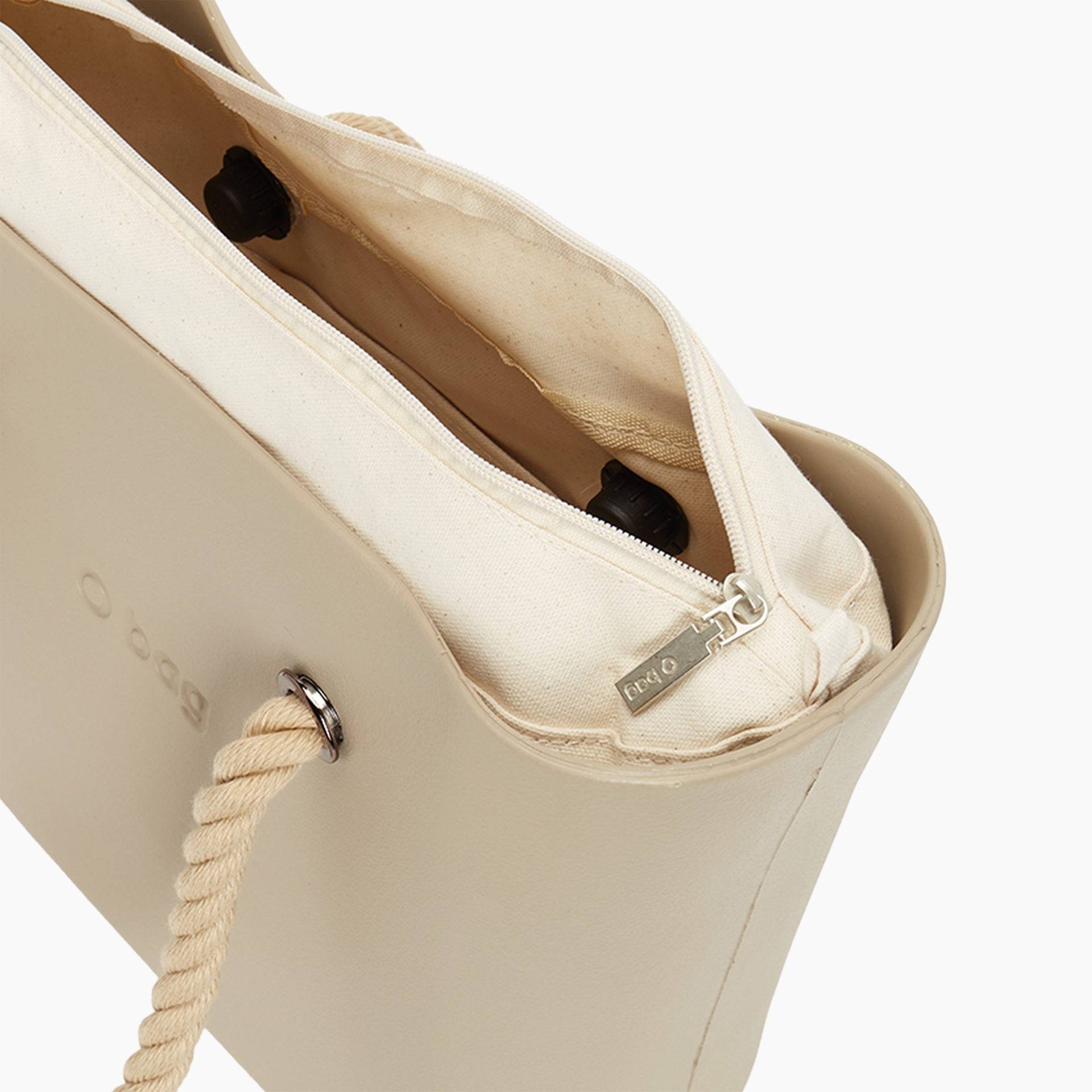 Borsa composta O bag manico lungo corda e sacca tessuto canvas sabbia - O bag Official Website