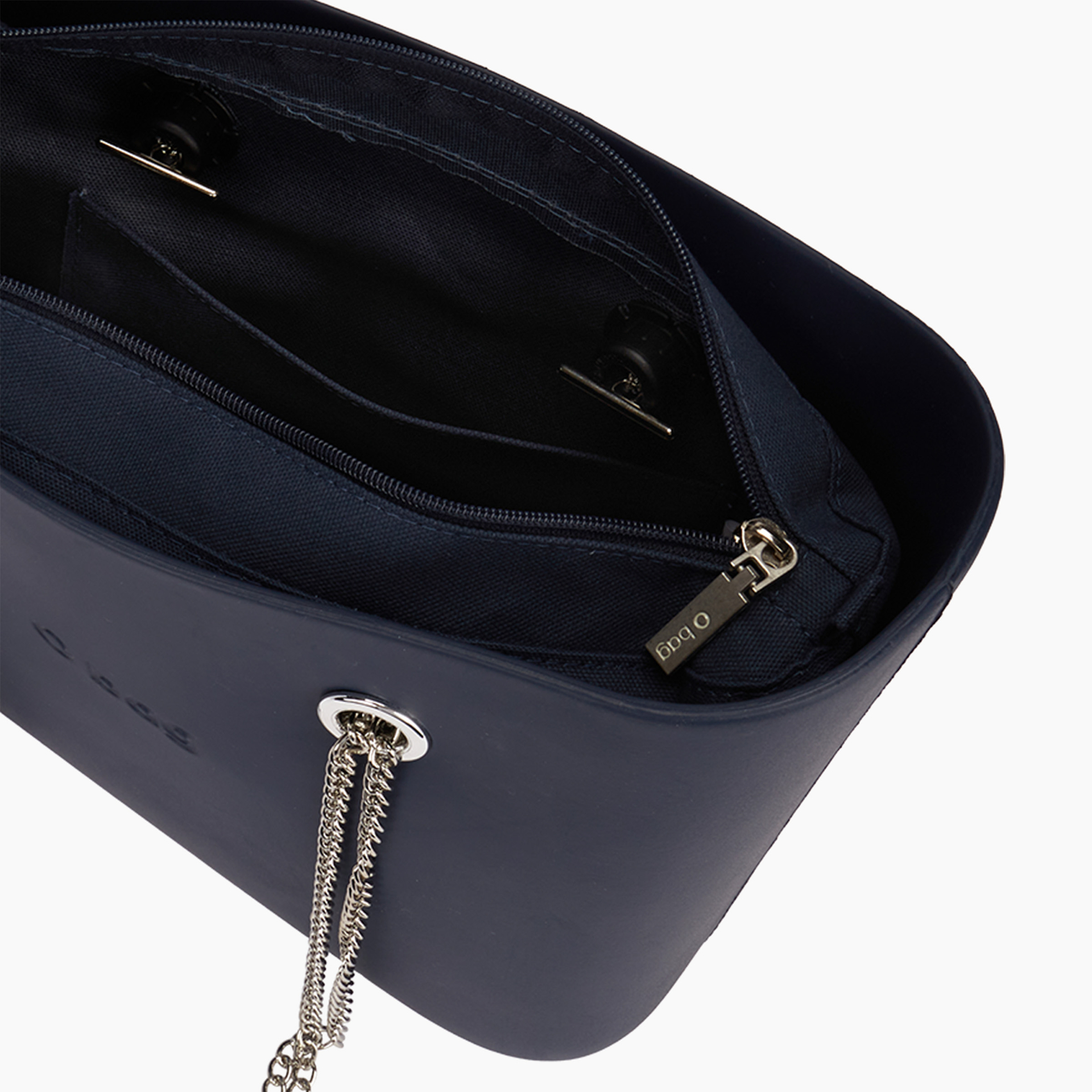 Borsa composta O bag mini manico lungo corda e sacca tessuto canvas blu navy - O bag Official Website
