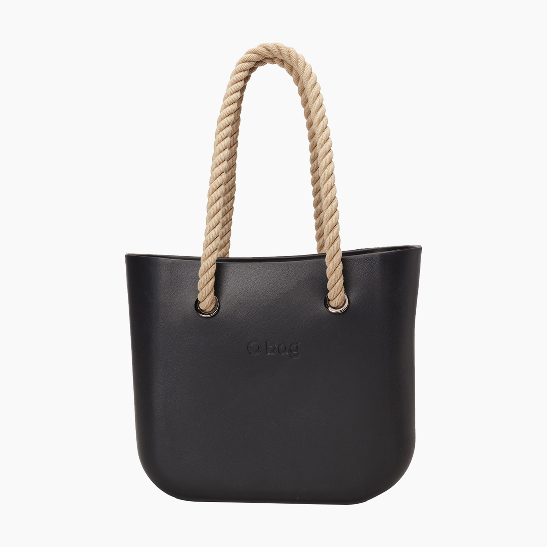 Borsa composta O bag mini manico lungo corda e sacca tessuto canvas nero - O bag Official Website