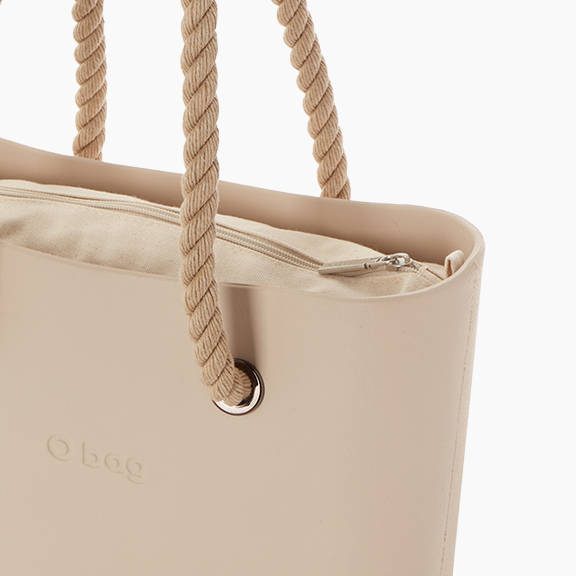 Borsa composta O bag mini manico lungo corda e sacca tessuto canvas sabbia - O bag Official Website
