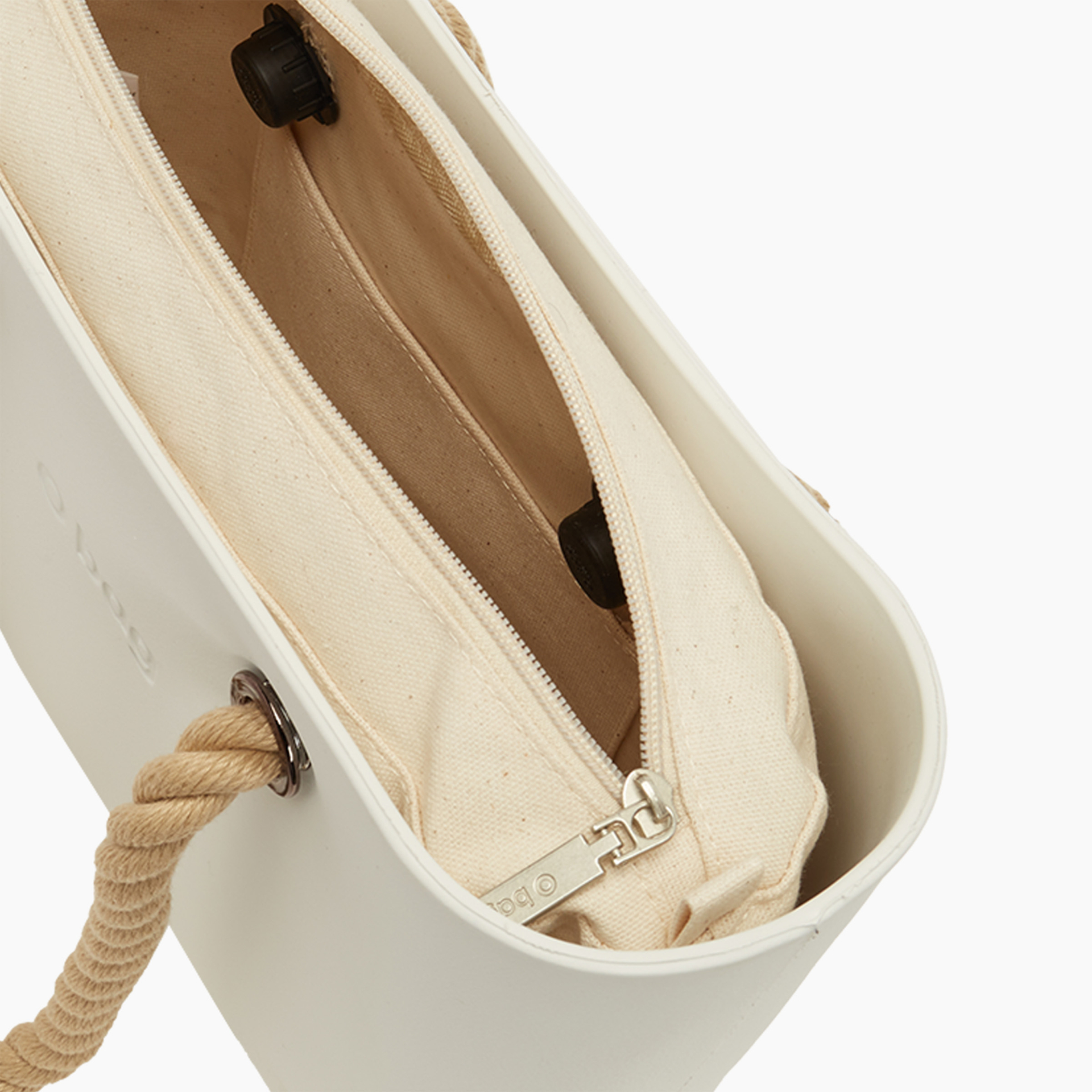 Borsa composta O bag mini manico lungo corda e sacca tessuto canvas latte - O bag Official Website