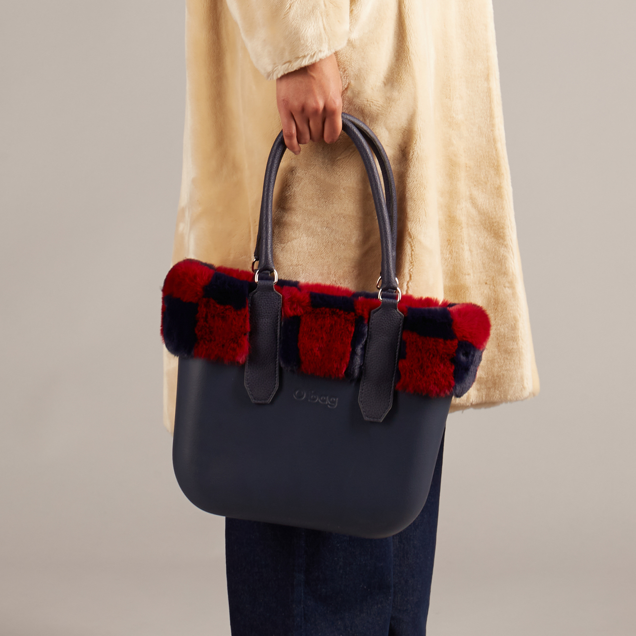 Bordo effetto lapin check blu navy e india O bag mini - O bag Official Website