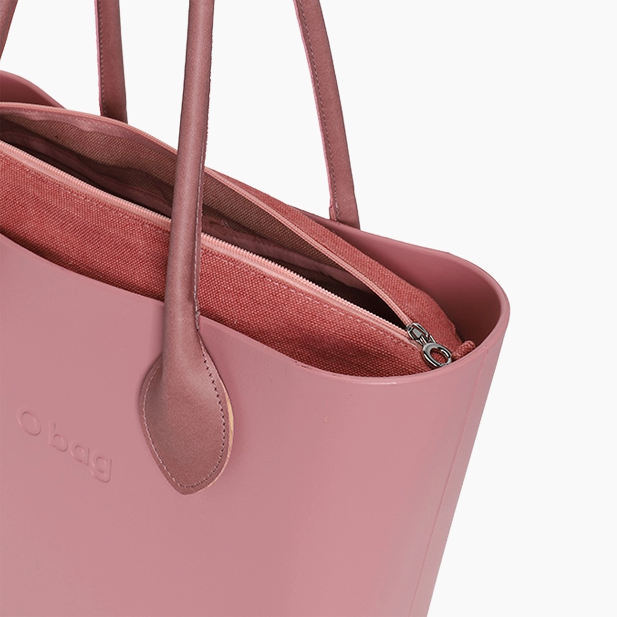 Borsa composta O bag manico lungo a cuore tessuto sintetico texture e sacca canvas drill blush - O bag Official Website