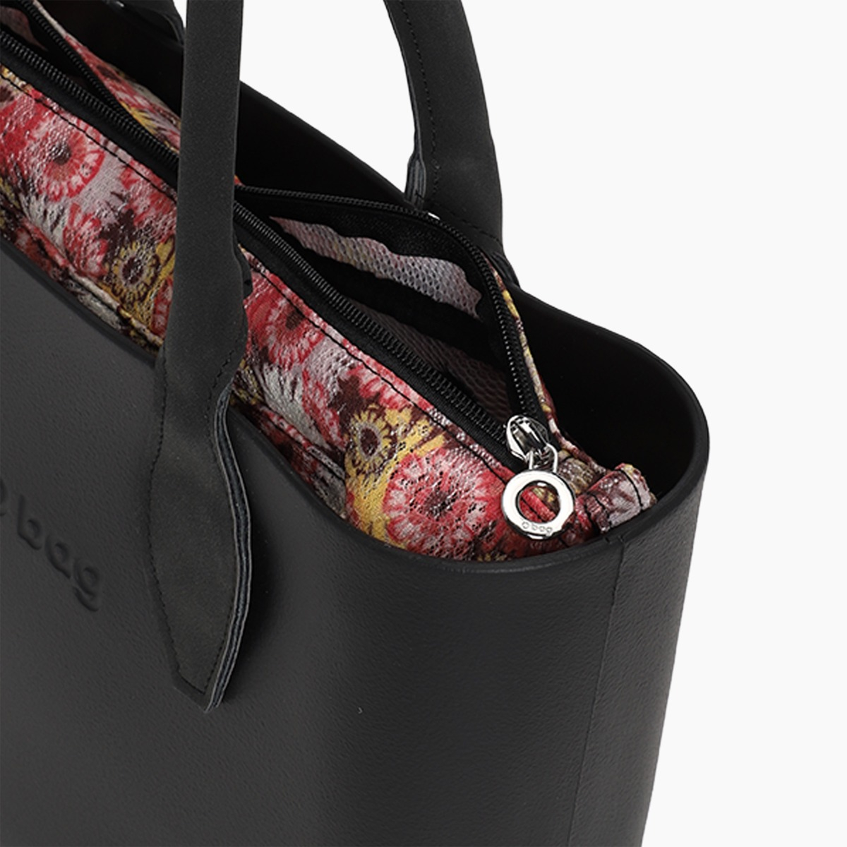 Borsa composta O bag mini nera con manico corto rombo suede e sacca lace bloom - O bag Official Website