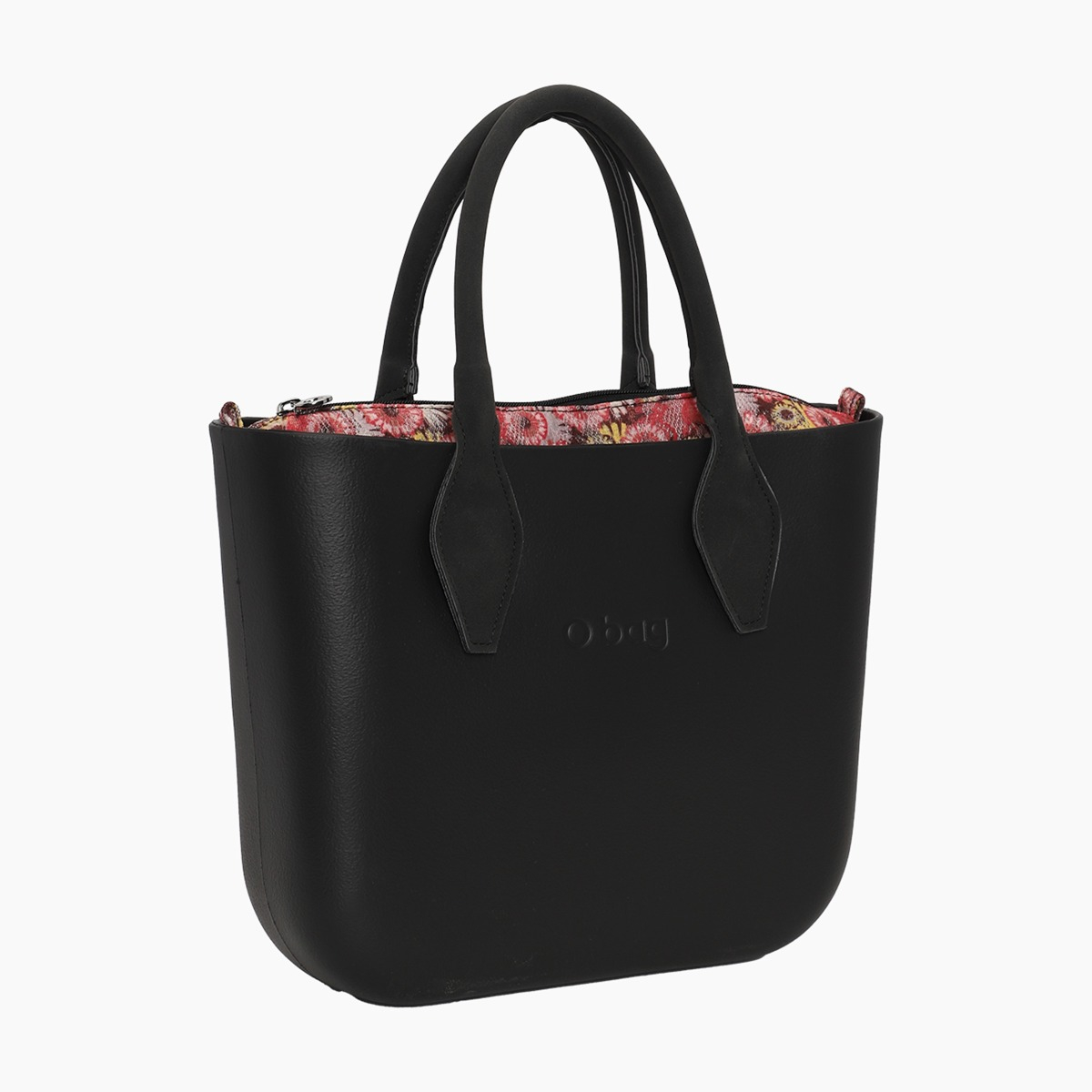 Borsa composta O bag mini nera con manico corto rombo suede e sacca lace bloom - O bag Official Website