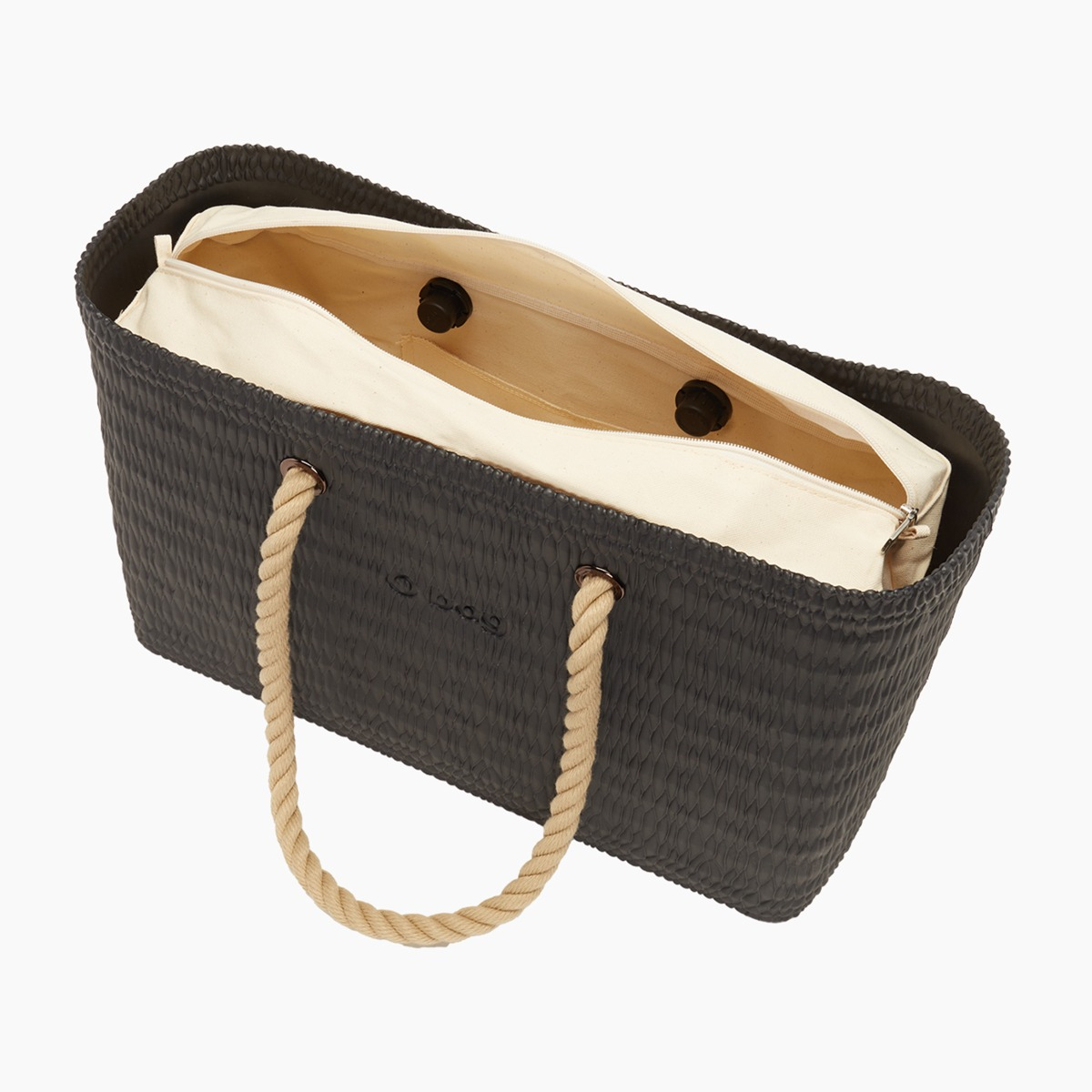 Borsa composta O bag beach manico lungo corda e sacca canvas nero - O bag Official Website