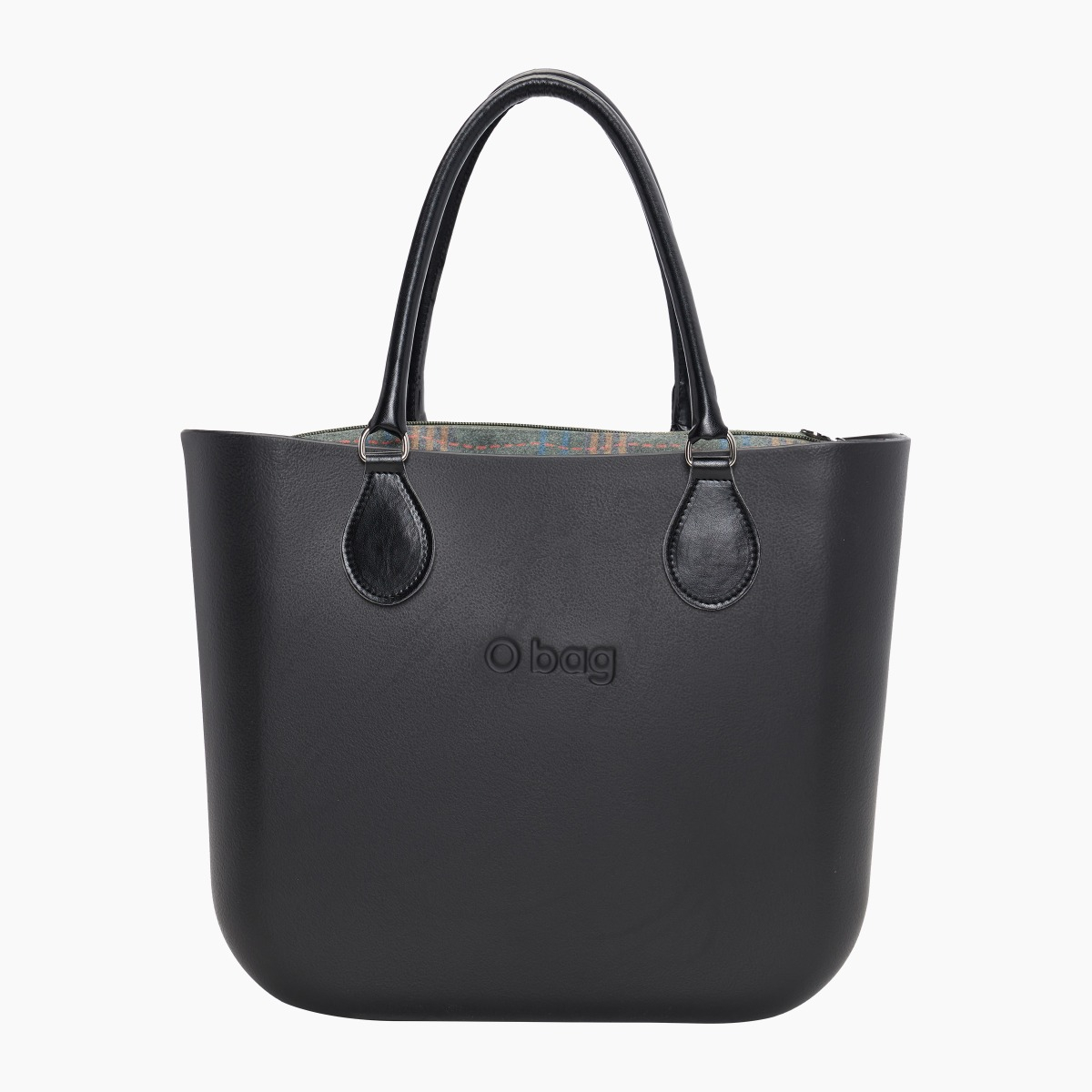 O bag con asa midi con aro y bolsa de tejido escocés - O bag Official Website