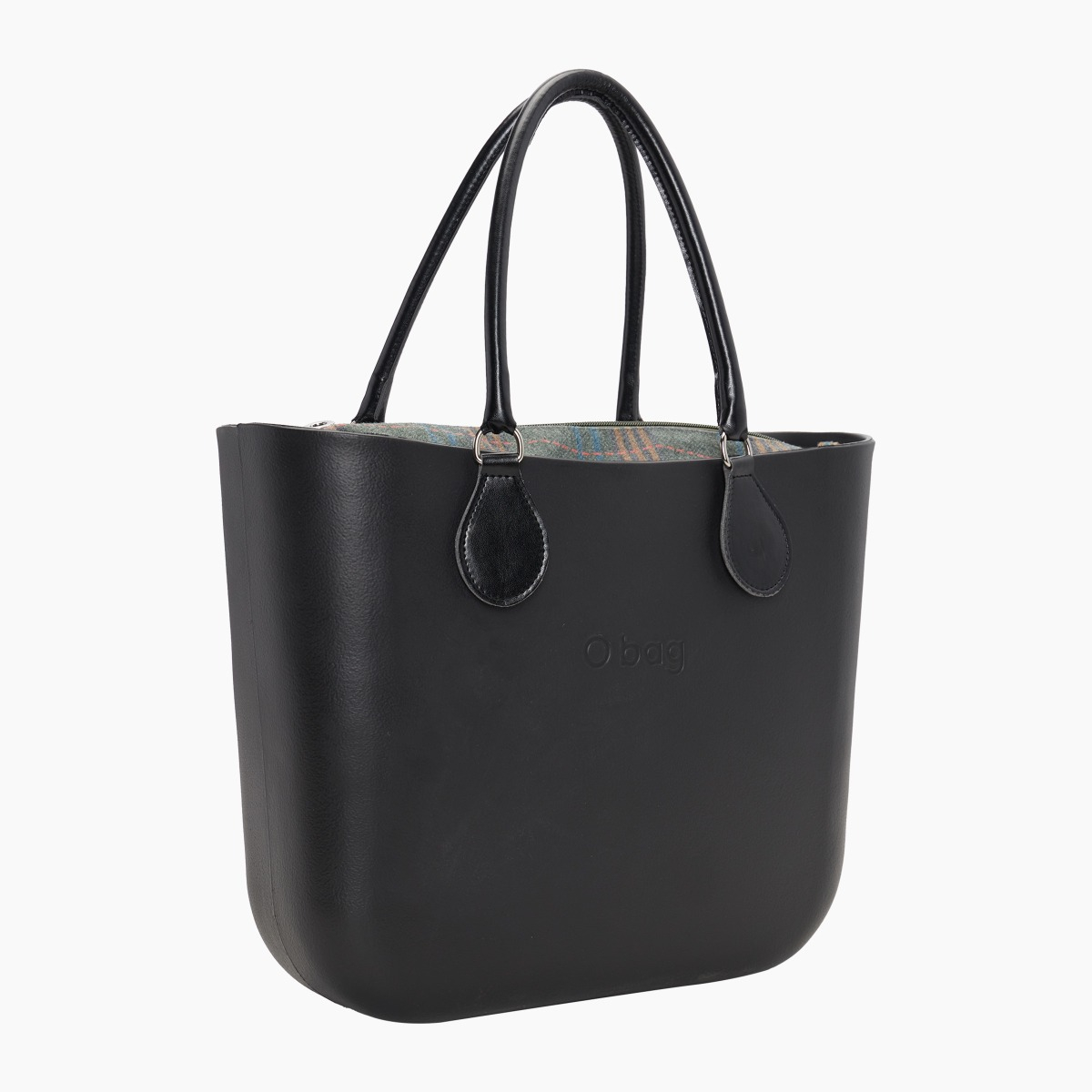 O bag con asa midi con aro y bolsa de tejido escocés - O bag Official Website