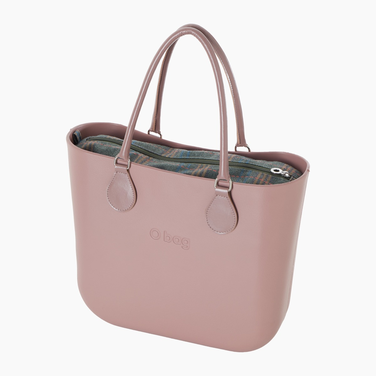 O bag con asa midi con aro y bolsa de tejido escocés - O bag Official Website