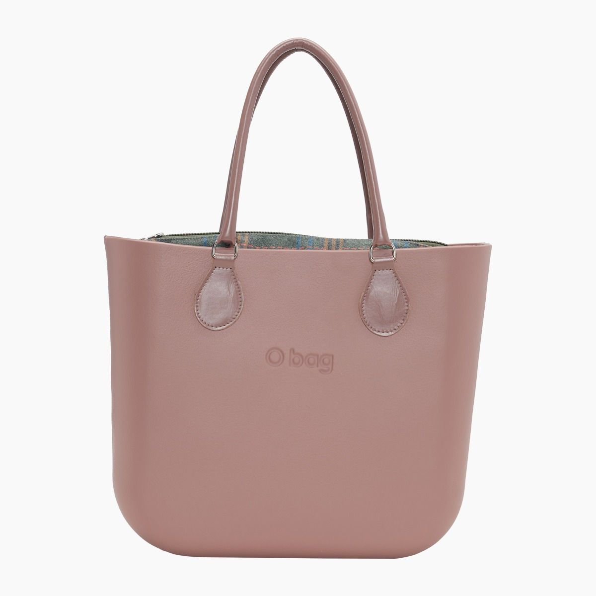 O bag con asa midi con aro y bolsa de tejido escocés - O bag Official Website