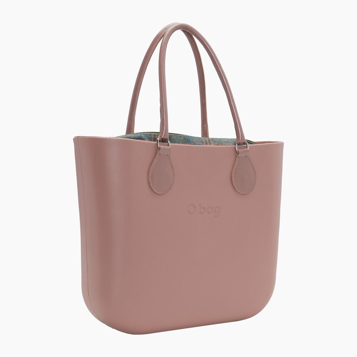 O bag con asa midi con aro y bolsa de tejido escocés - O bag Official Website