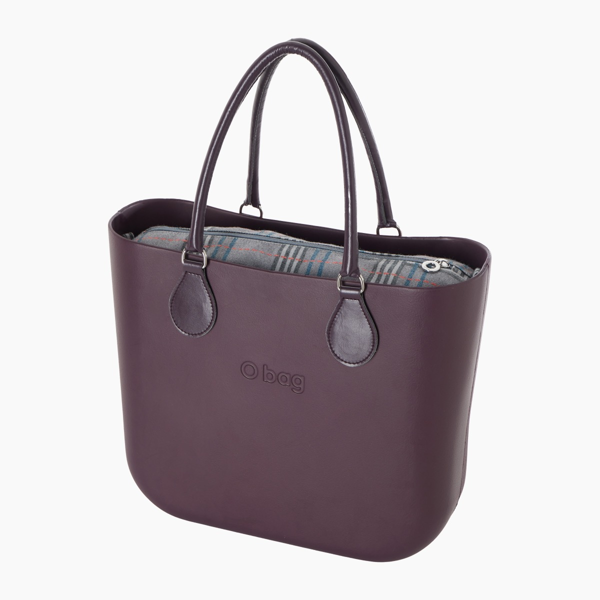 O bag con asa midi con aro y bolsa de tejido escocés oscuro - O bag Official Website