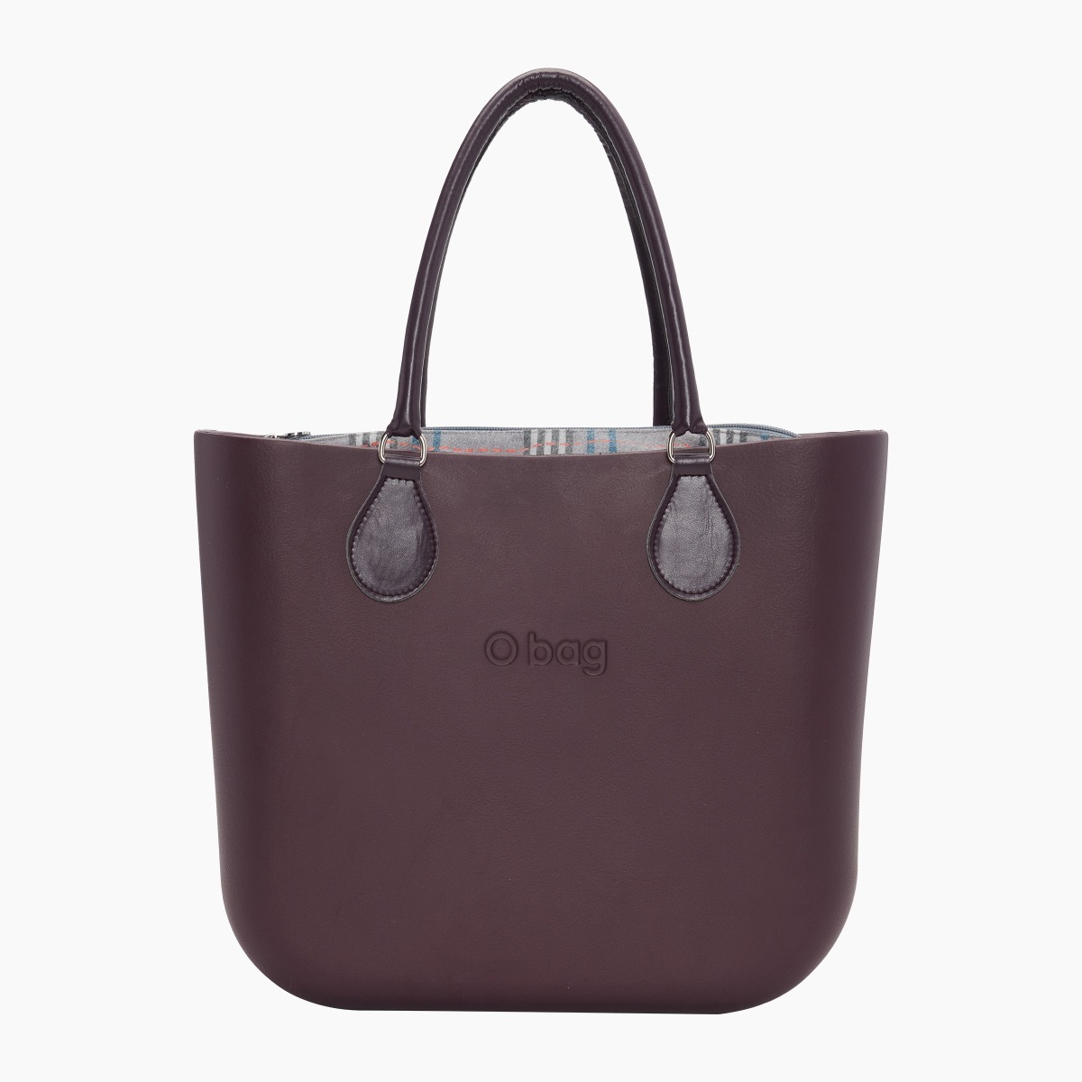 O bag con asa midi con aro y bolsa de tejido escocés oscuro - O bag Official Website