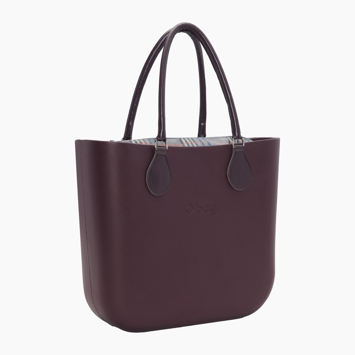 O bag con asa midi con aro y bolsa de tejido escocés oscuro - O bag Official Website