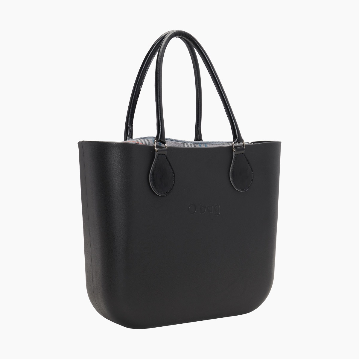 O bag con asa midi con aro y bolsa de tejido escocés oscuro - O bag Official Website