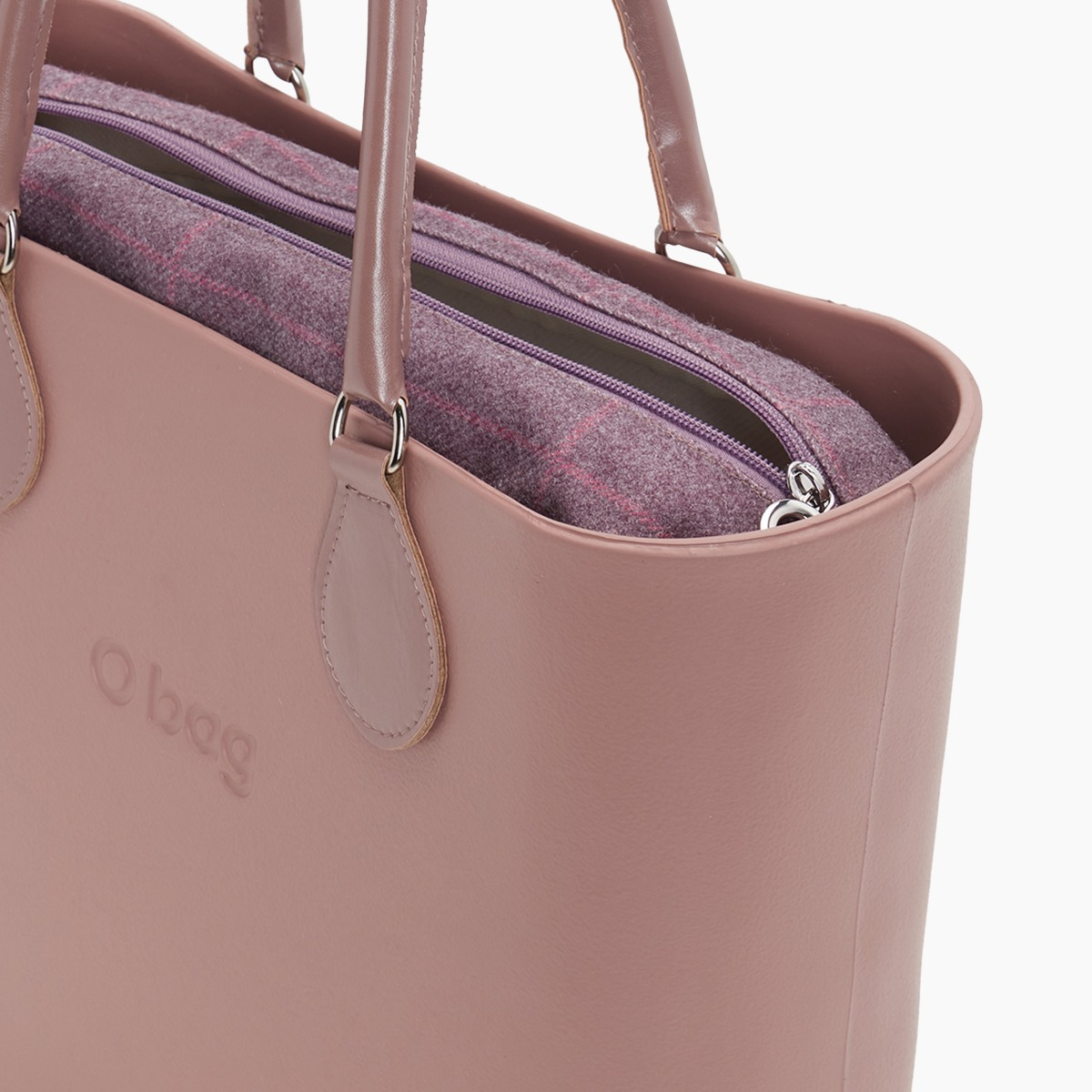 O bag con asa midi con aro y bolsa de tejido de cuadros - O bag Official Website