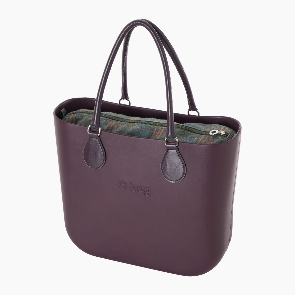O bag con asa midi con aro y bolsa de tejido escocés - O bag Official Website