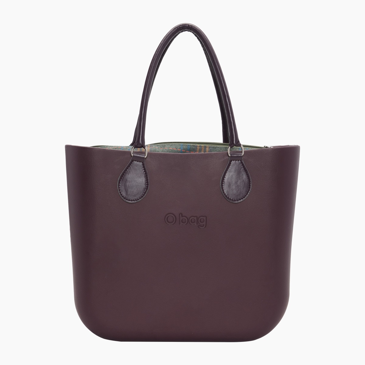 O bag con asa midi con aro y bolsa de tejido escocés - O bag Official Website