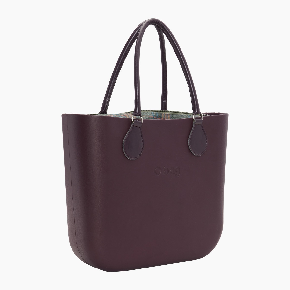 O bag con asa midi con aro y bolsa de tejido escocés - O bag Official Website