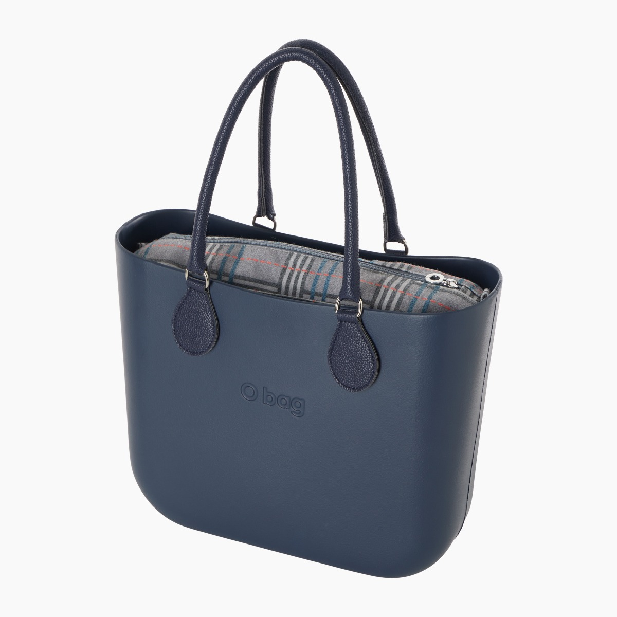 O bag con asas midi con aro y bolsa de tejido escocés oscuro - O bag Official Website